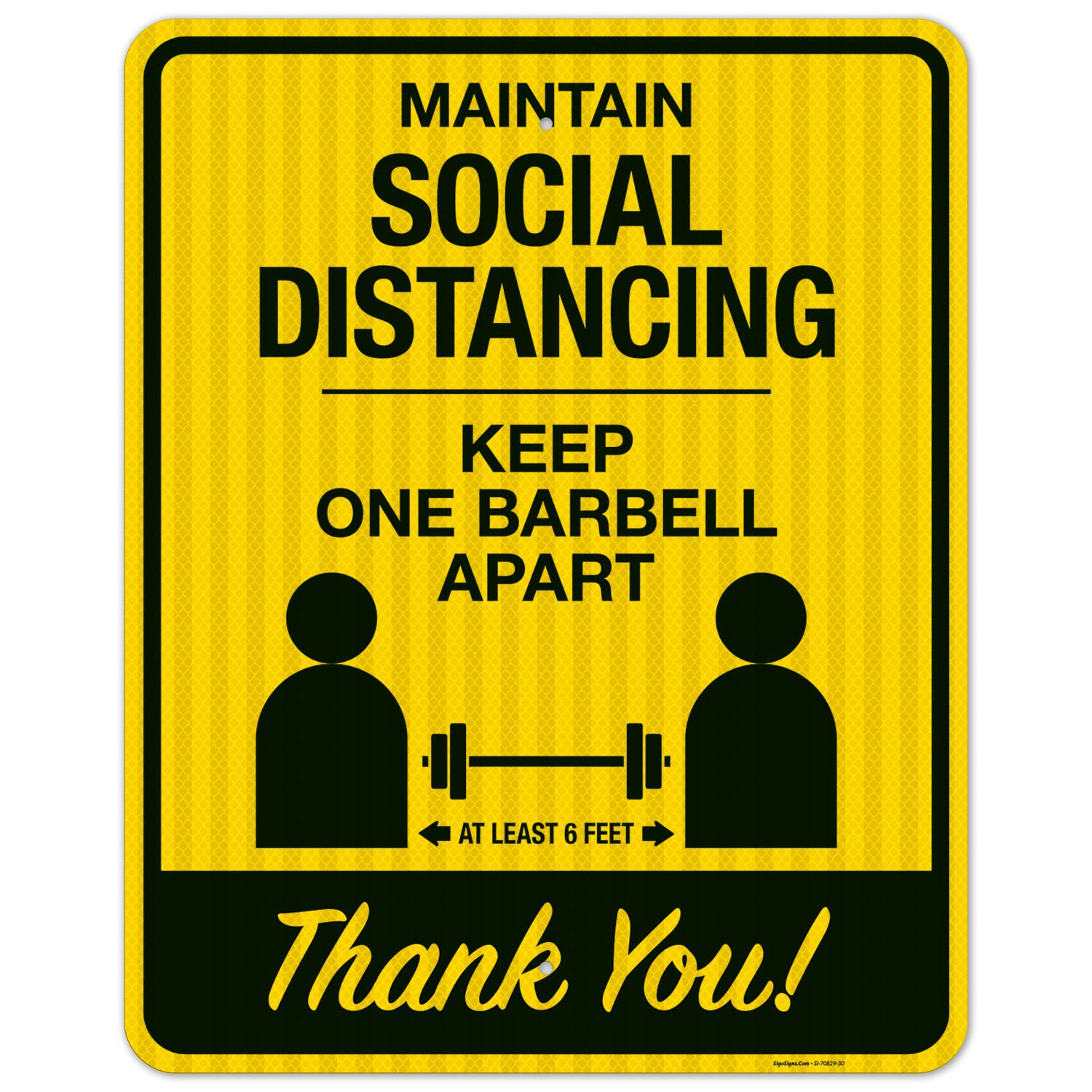 Social Distancing Sign - Keep One Barbell Apart at Least 6 Feet - 24x30 Inches Reflective Aluminum Sign - 3M EGP Coating, Fade Resistant - Made in USA - Perfect for Gyms, Workplaces & Public Spaces
