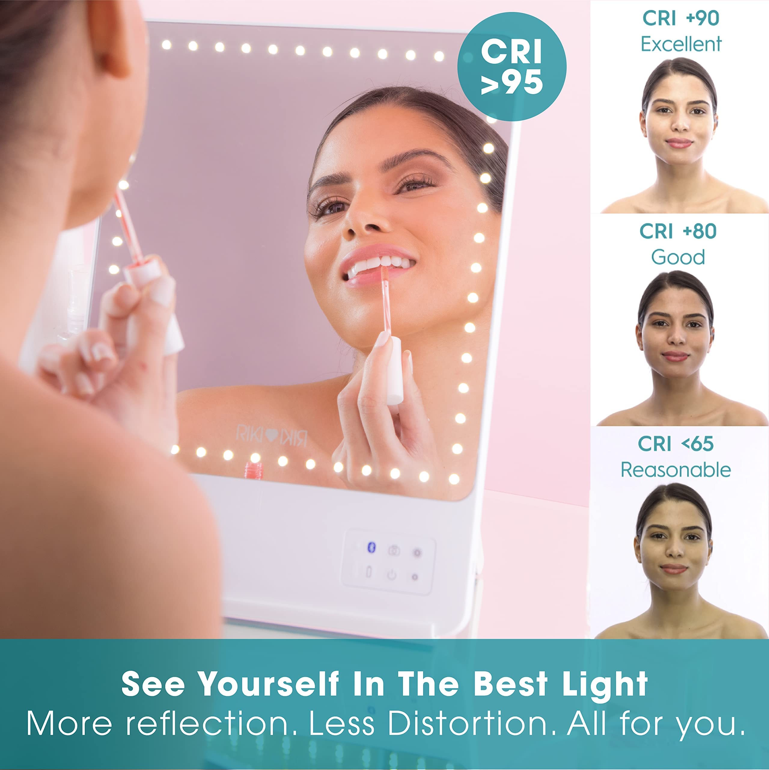 RIKI LOVES RIKI LED Vanity Mirror with Lights & Bluetooth - Portable Lighted Makeup Mirror with 10X Magnification, Adjustable Stand & Phone Holder | 5 Brightness Levels, HD Daylight Lighting for Makeup Application, Skincare & Hair Styling at Home or Travel