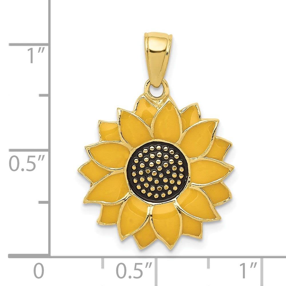 10K Yellow Gold Enameled Sunflower Pendant Necklace - Elegant Floral Jewelry for Women, Gift for Mom, Birthday, Anniversary | Perfect for Everyday Wear, Date Nights & Special Occasions