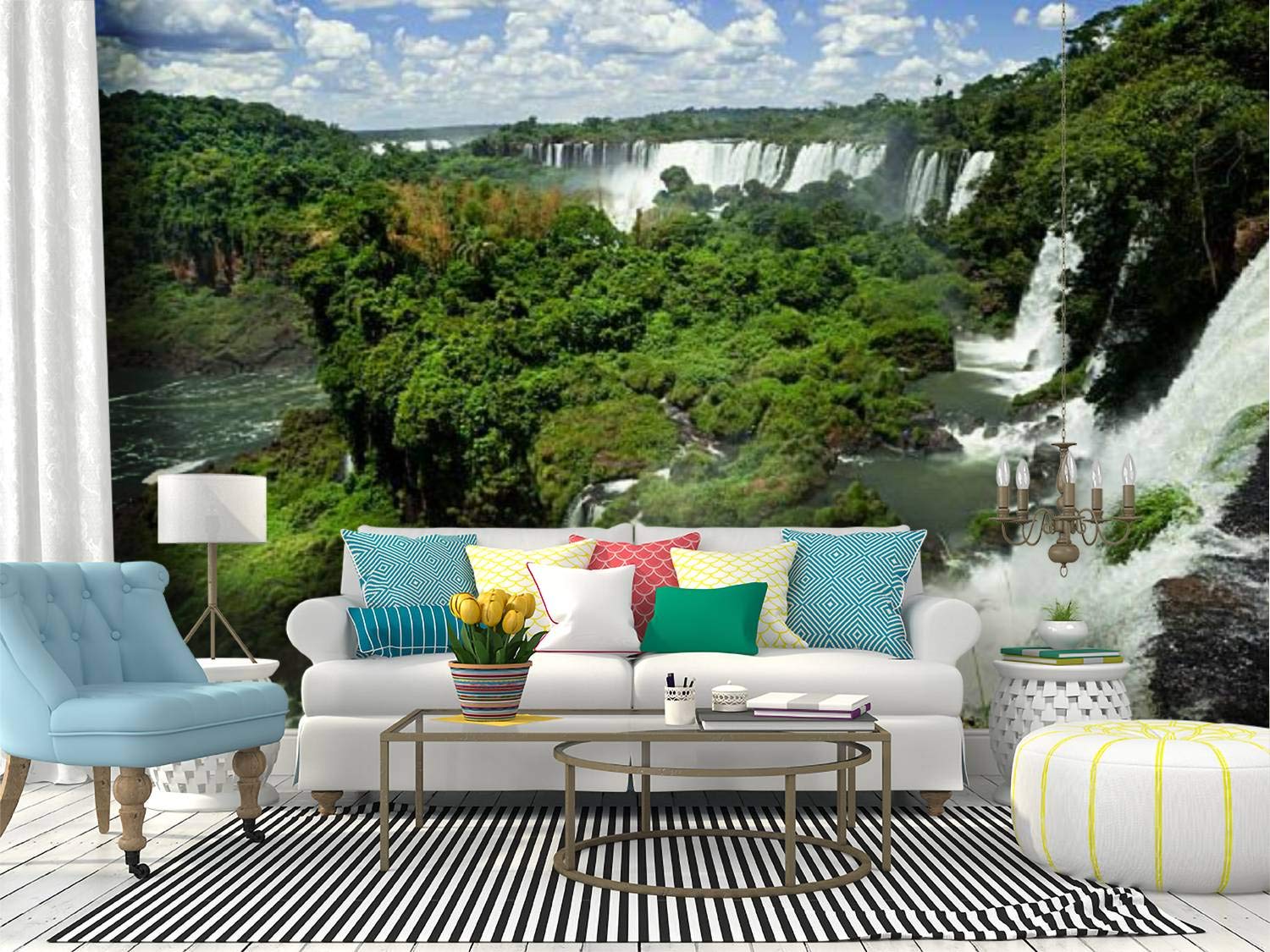 Iguazu Falls & Rainforest Rainbow Peel and Stick Wallpaper - Waterproof Self-Adhesive Removable Vinyl Wall Mural for Home Decor | Large Wall Sticker for Living Room, Bedroom & Nursery | Perfect for Tropical Theme, Accent Walls & DIY Home Makeovers