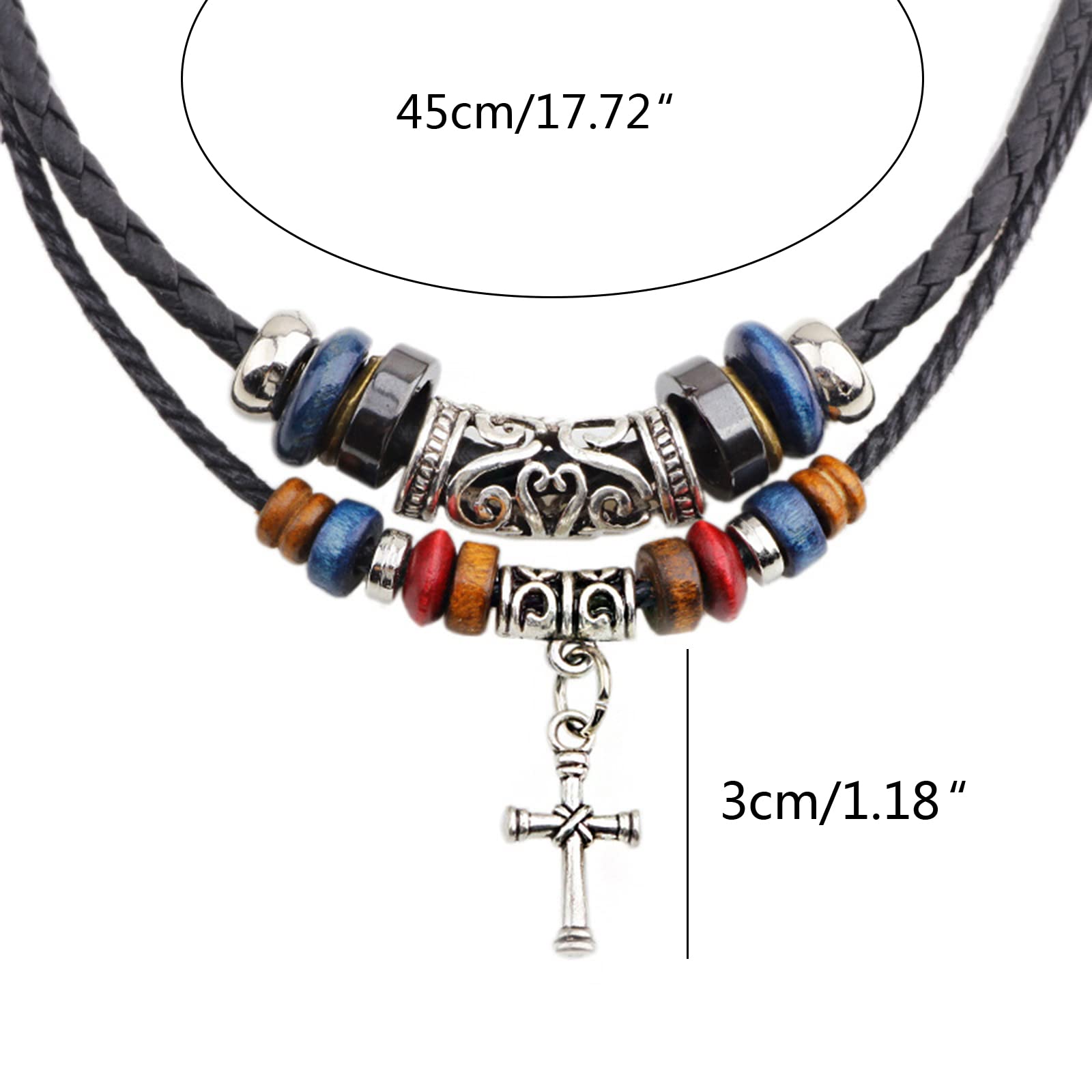 KieTeiiK Cross Pendant Necklace for Women & Men - Double Layer Beaded Charm with Leather Cord, Tribal Ethnic Jewelry Gift for Christmas, Birthday, Anniversary | Boho Style Layered Necklace for Everyday Wear