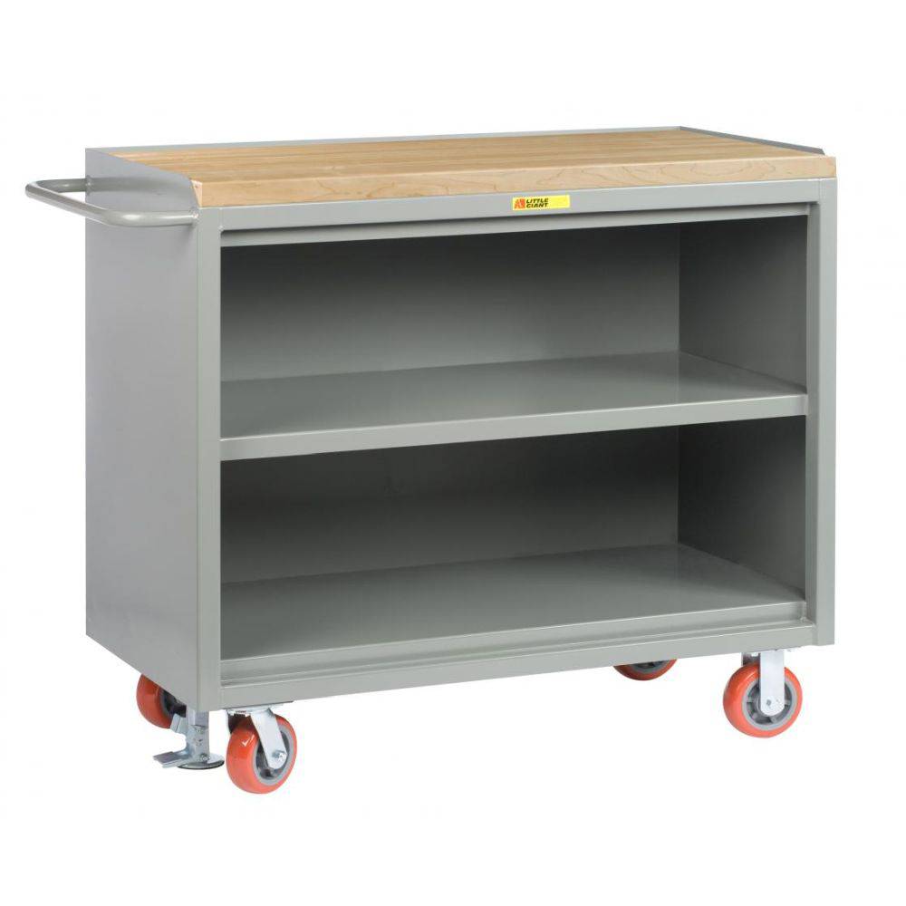 48-Inch Wide Mobile Workbench Cabinet with 3 Adjustable Shelves - Butcher Block Top for Kitchen, Garage, Workshop & Craft Room Organization