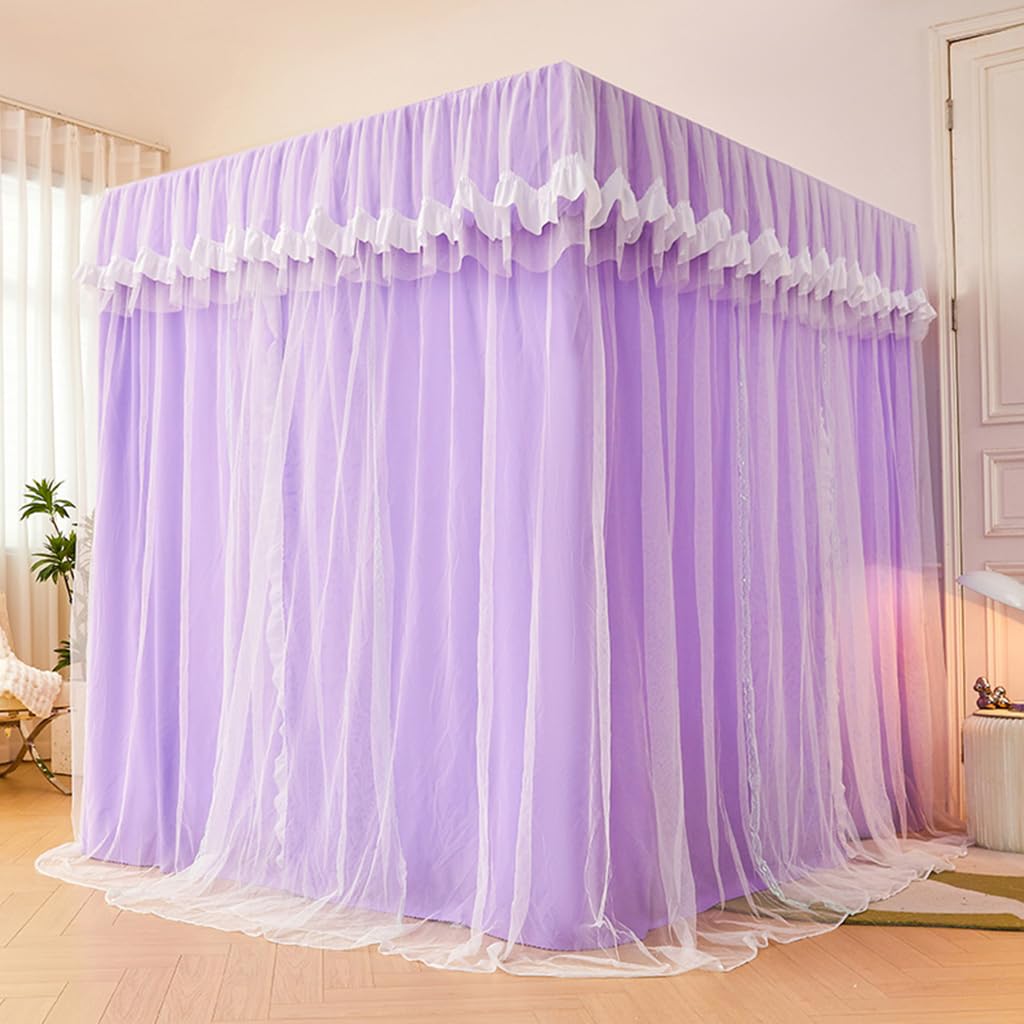 2-in-1 Double Protection Princess 4 Corner Post Bed Mosquito Net & Blackout Bed Curtains - Purple Full Size for Bedroom Privacy & Pest Control - Perfect for Canopy Beds, Daytime Napping & Allergy Protection