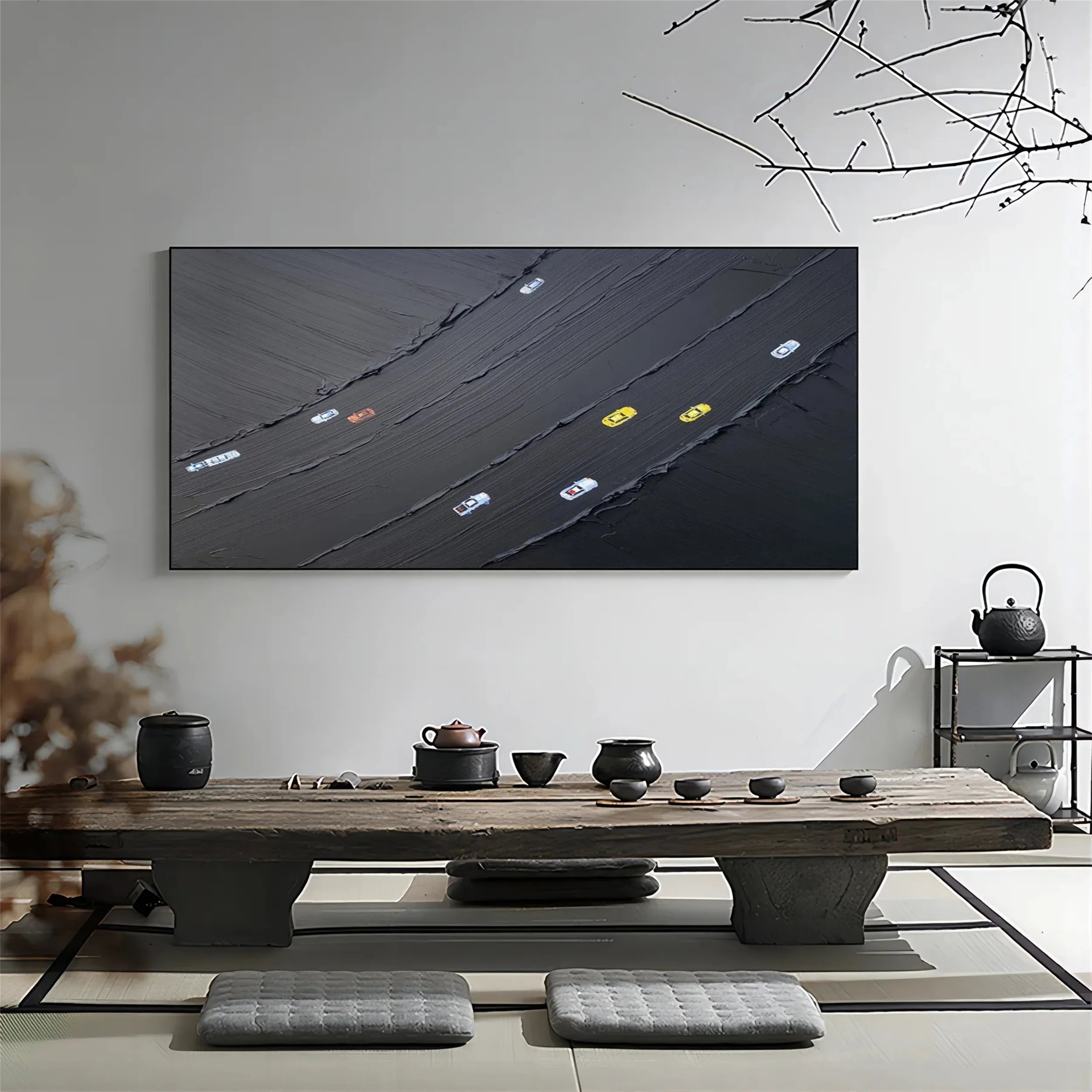 Black Minimalist Textured Painting Canvas - Modern Abstract Wall Art for Home & Office Decor #MZ091 | Perfect for Living Room, Bedroom & Office Spaces