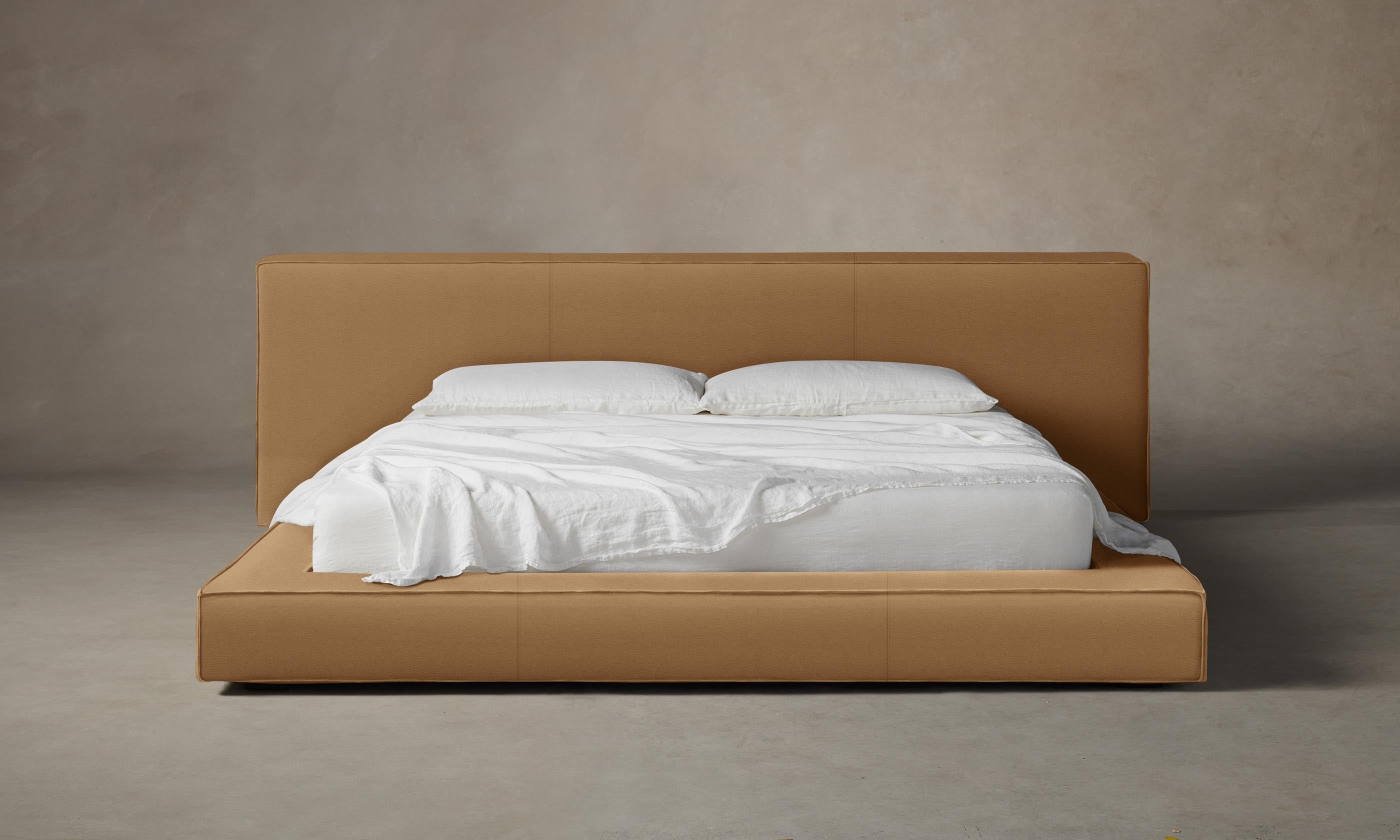 The Eldridge Bed - Genuine Pebbled Leather Headboard in Latte Brown for Luxurious Bedroom Decor | Perfect for Modern Master Suites & Cozy Guest Rooms