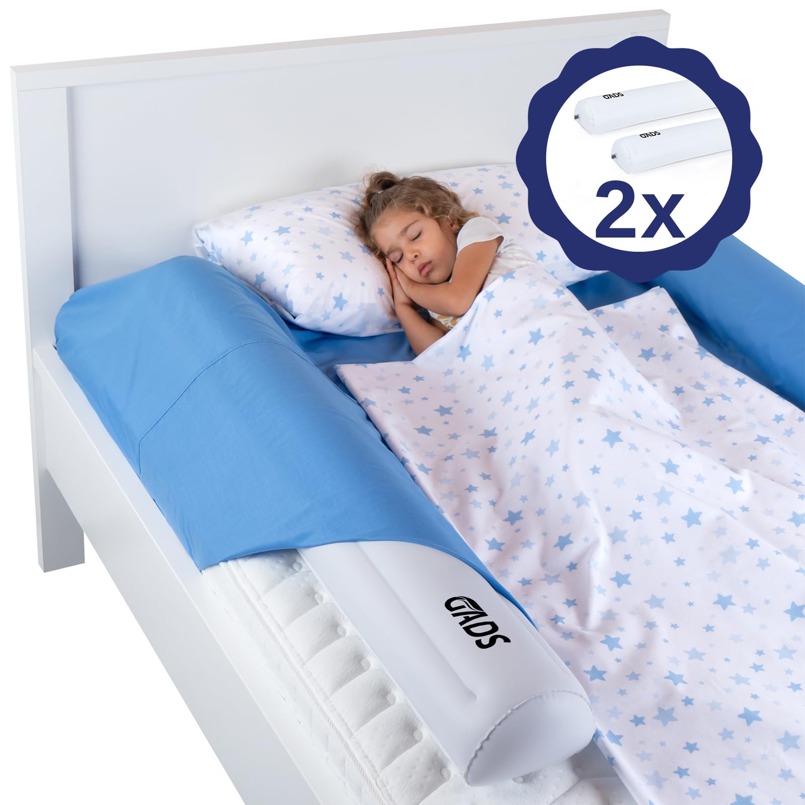 2-Pack Inflatable Bed Rail for Toddlers & Kids - Travel Safe Bed Bumpers - Blow Up Bed Guard for Twin, Full, Queen & King Size Beds - Perfect for Home, Hotels & Road Trips