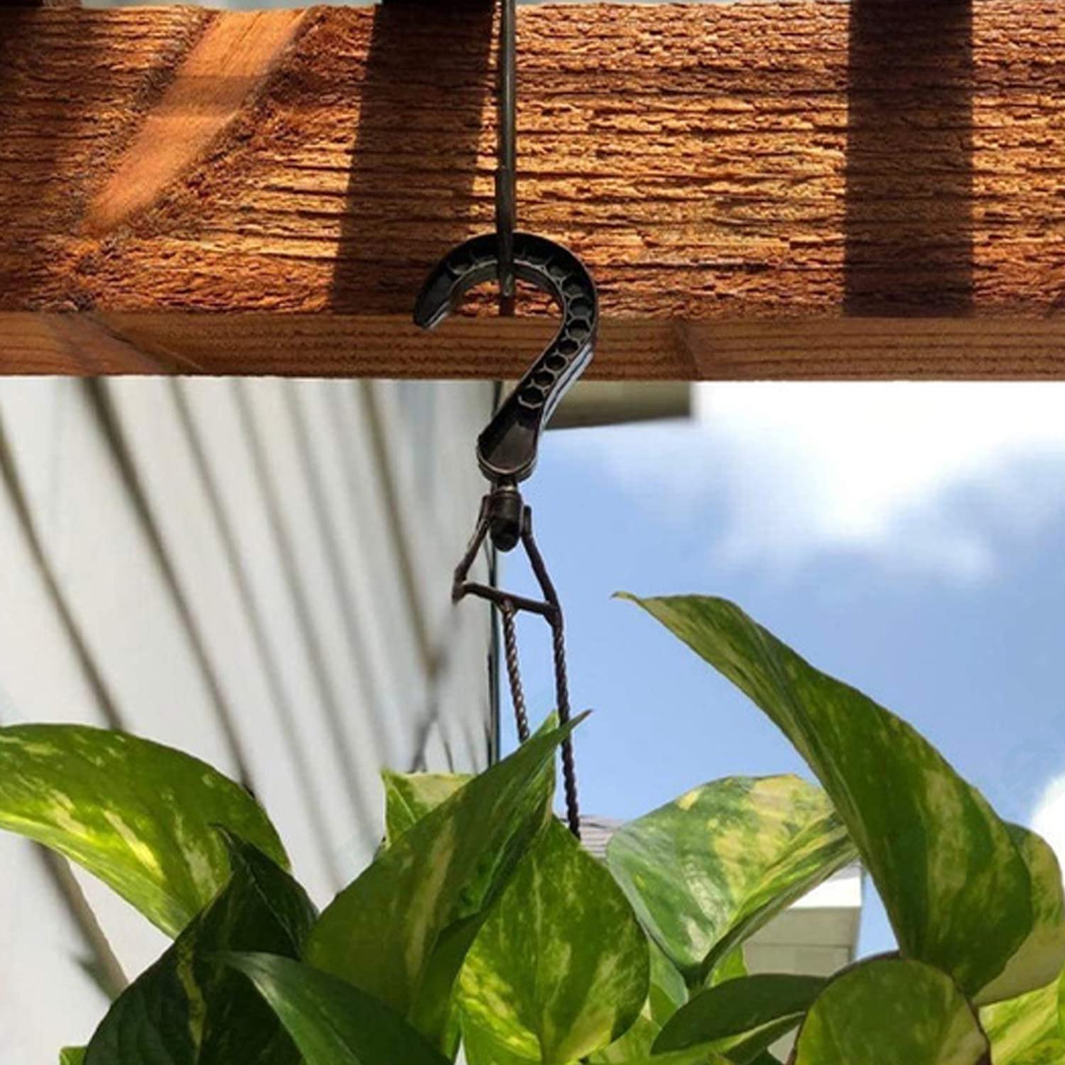 Gutapo 8 Pack Black Vinyl Fence Hooks - 2 x 6 Inch Heavy Duty Pergola & Patio Hangers for Hanging Plants, Planters, Bird Feeders, Lights, Lanterns & Garden Tools - Perfect for Outdoor Decor & Backyard Organization