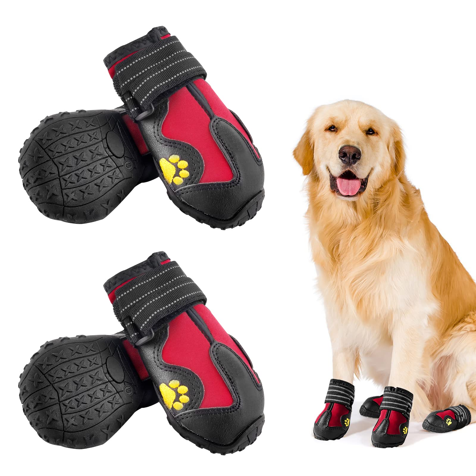 Waterproof Dog Boots with Anti-Slip Soles & Reflective Strips - Rugged Outdoor Shoes for Medium & Large Dogs - Perfect for Hiking, Running, and Winter Protection