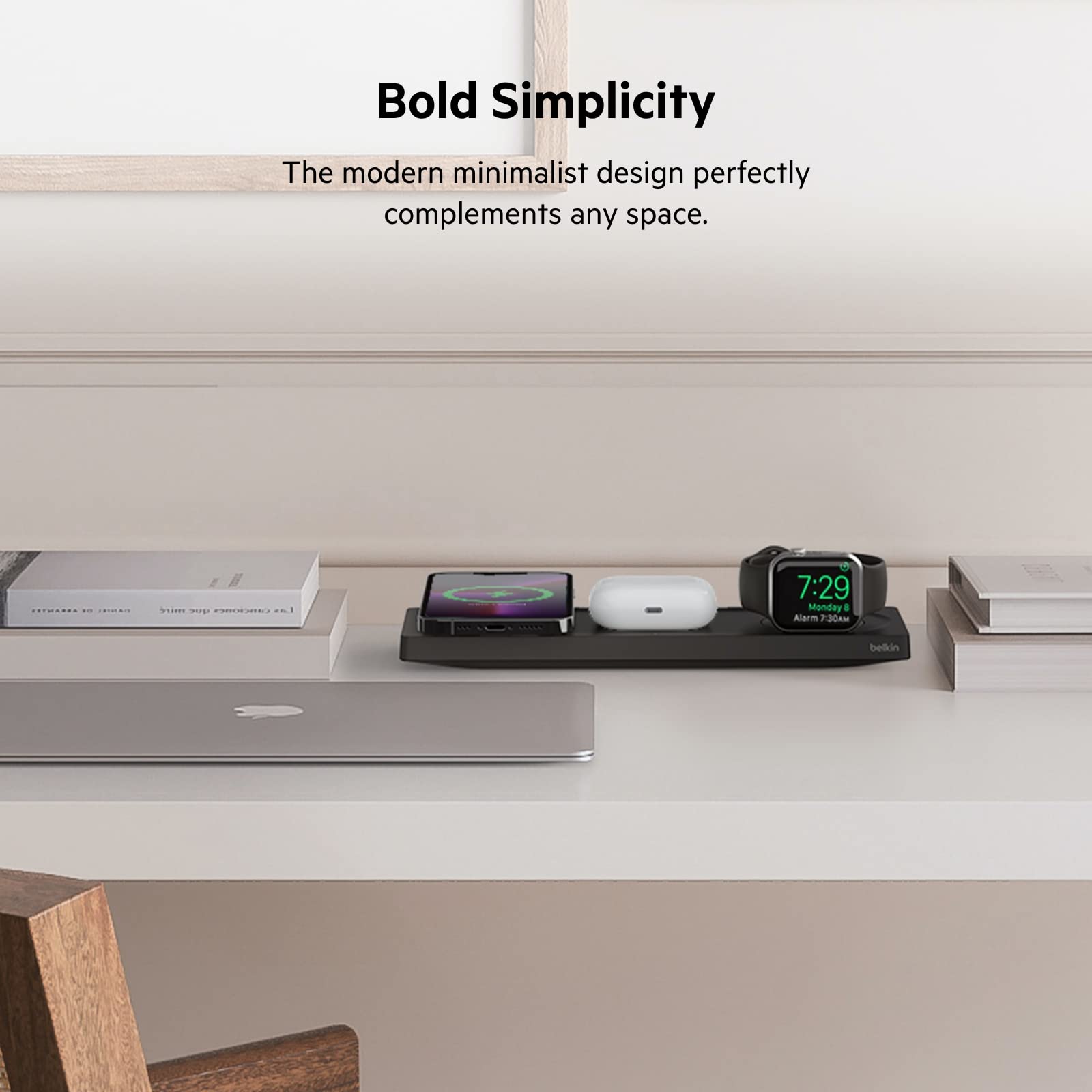 Belkin MagSafe 3-in-1 Wireless Charger for iPhone 16/15/14, Apple Watch & AirPods - Fast Charging Station for Home & Office