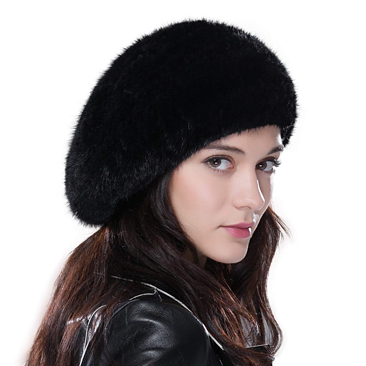 Luxury Real Mink Fur Beret for Women - Genuine Winter Knit Hat with Soft Fur Lining - Perfect for Cold Weather, Fashion Outfits & Special Occasions