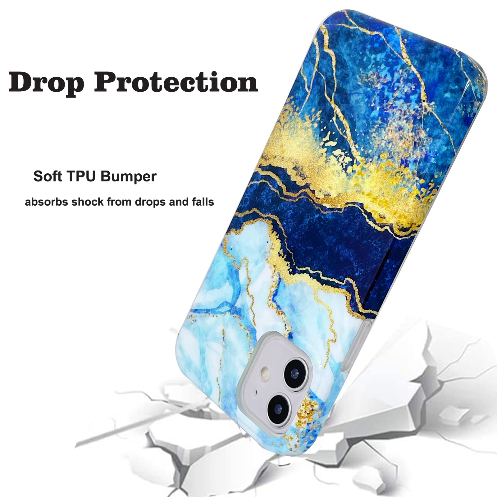 Magnetic Case for iPhone 12 & iPhone 12 Pro 6.1 Inch | Slim Shockproof TPU Cover with MagSafe Charging | Cute Abstract Blue Gold Marble Design | Includes Screen Protector | Perfect for Daily Use & Travel Protection