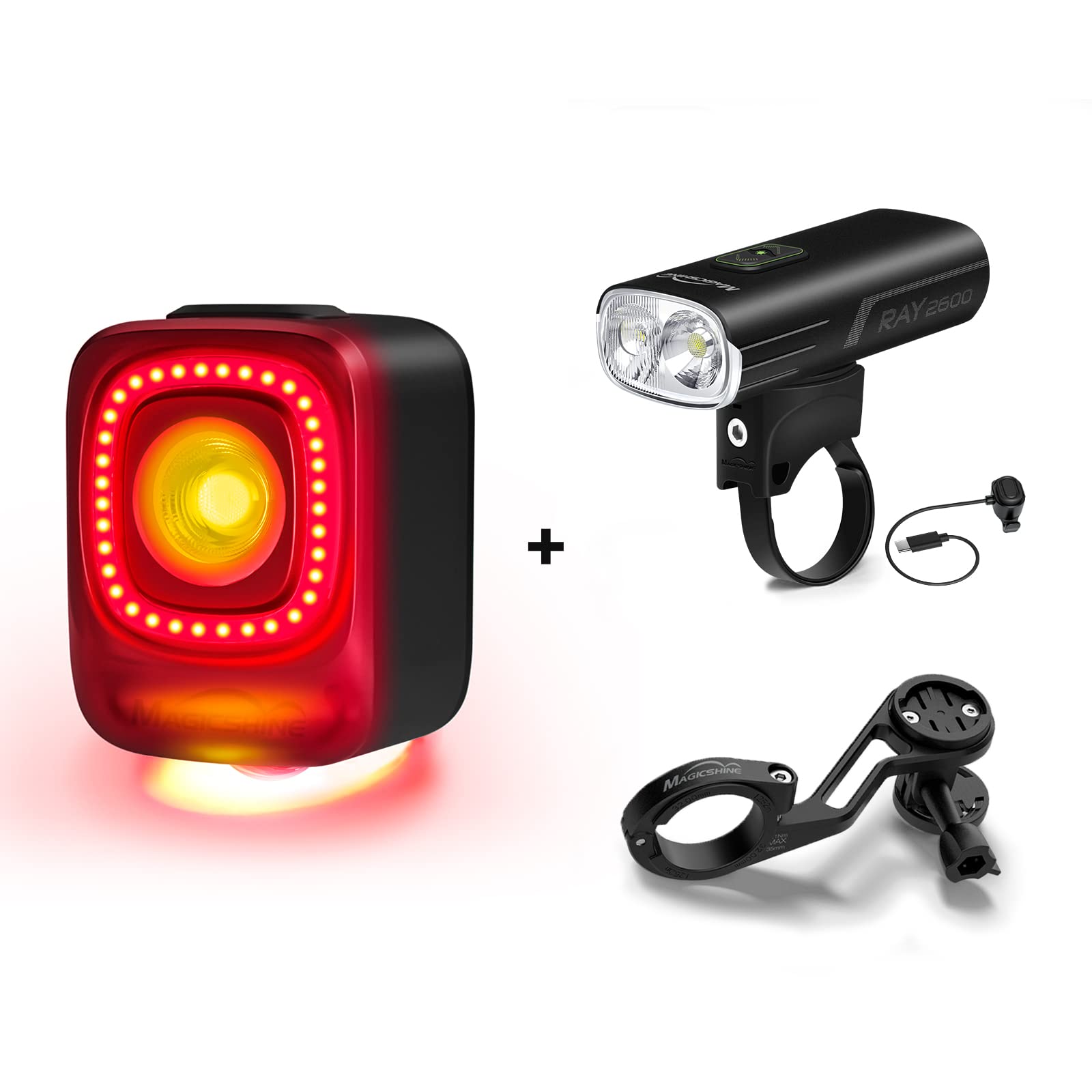 Magicshine SEEMEE 200 RAY 2600 Bike Light Set - 2600 Lumens MTB Front Light & 200 Lumens Rear Tail Light with Out Front Mount - Perfect for Night Mountain Biking, Road Cycling and Commuting