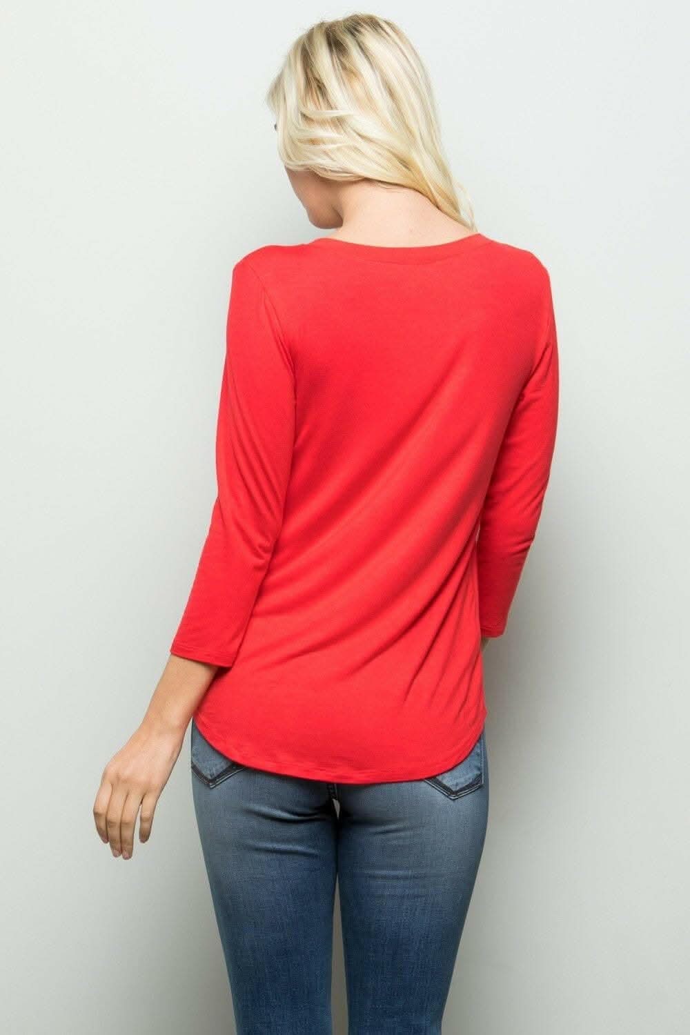 Celeste 3/4 Sleeve V-Neck T-Shirt for Women - Soft Cotton Purple Top, Plus Size 2XL - Casual Wear, Layering & Everyday Comfort