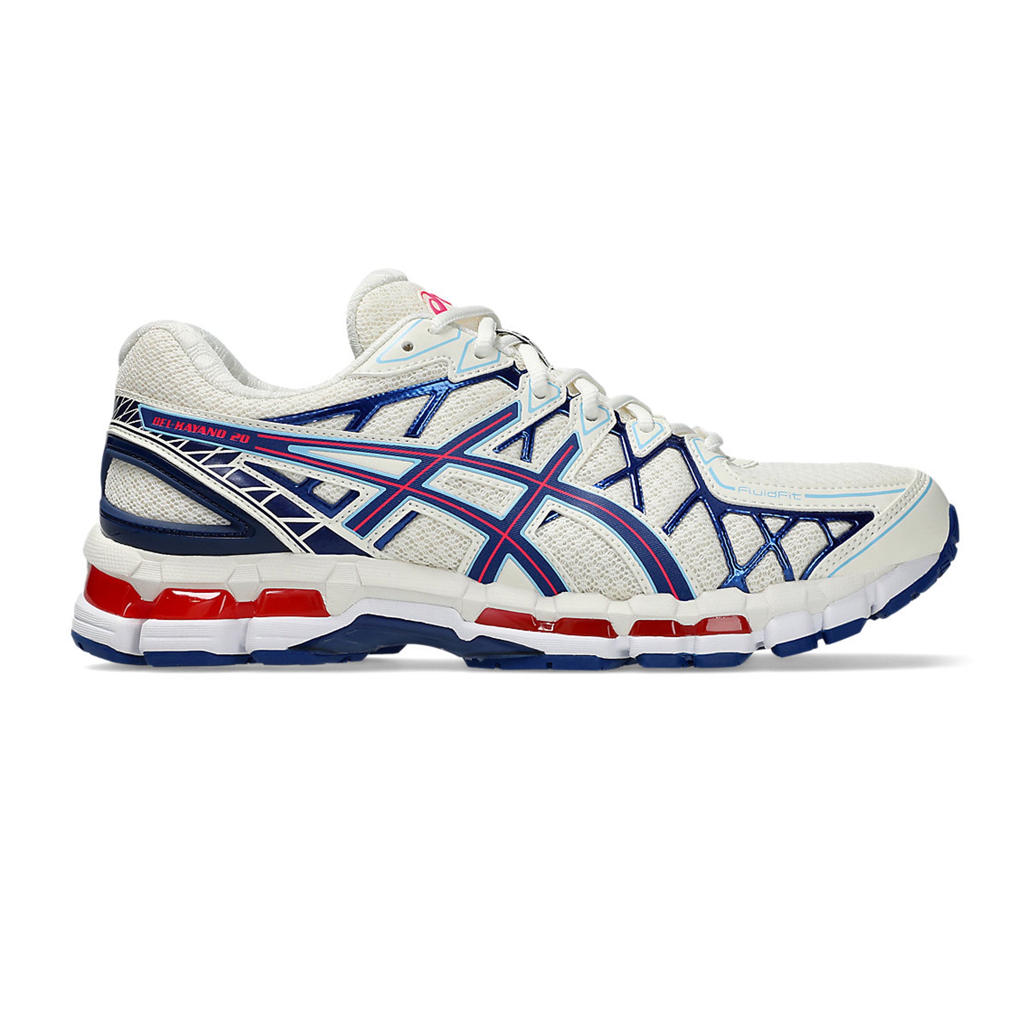 ASICS Gel Kayano 20 Running Shoes for Men - Cream Blue Red Colorway | Lightweight Cushioned Sneakers for Long Distance Running, Jogging & Gym Workouts