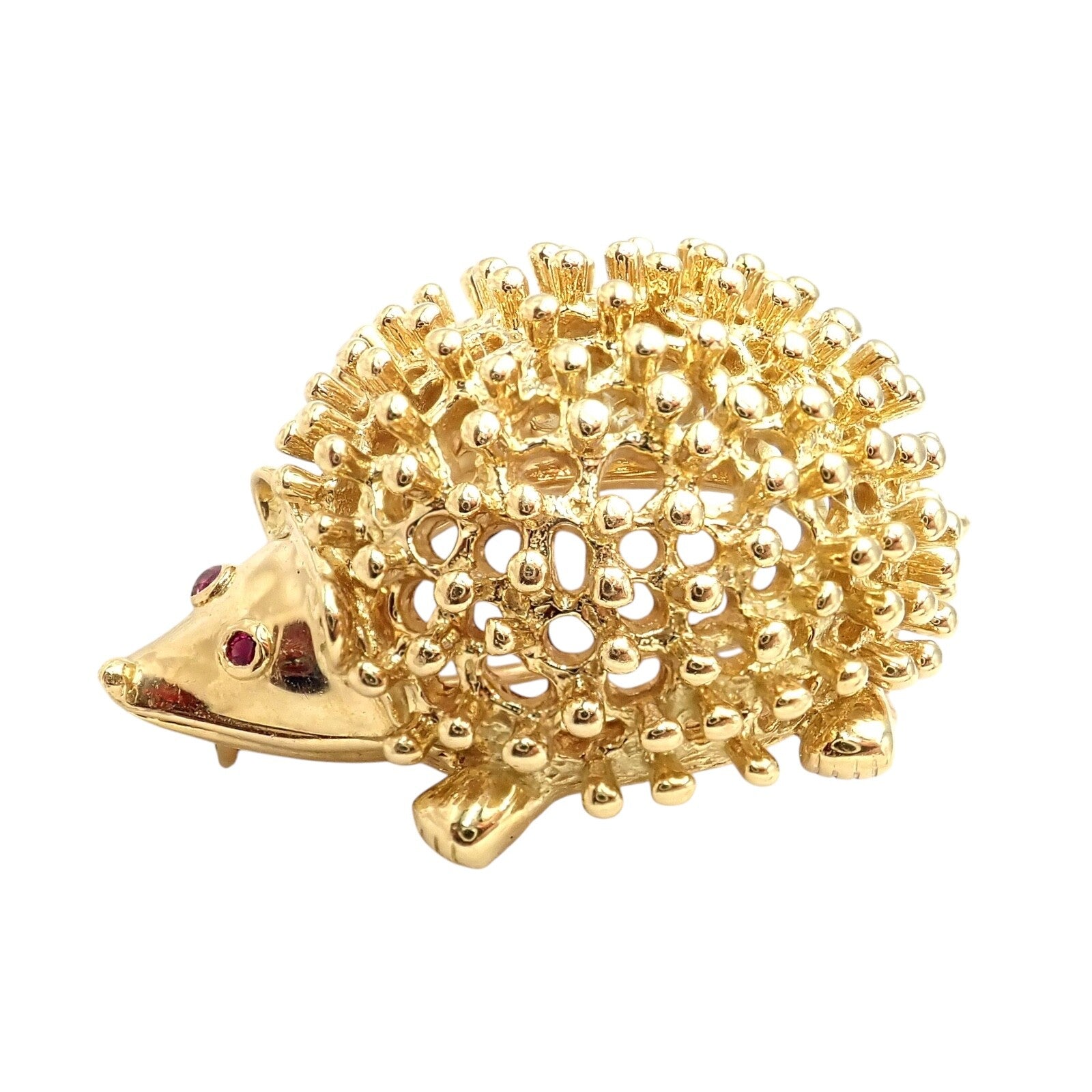 Vintage Tiffany & Co Schlumberger 18k Yellow Gold Hedgehog Ruby Brooch Pin - Luxury Collectible Jewelry for Special Occasions & Gifts