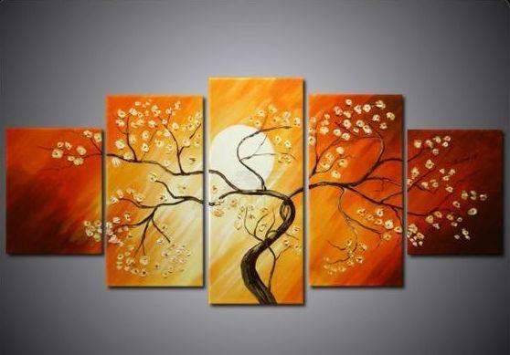 Moonlit Flower Tree Abstract Canvas Art - 5 Piece Wall Decor Set for Bedroom & Living Room - Modern Home Decor & Office Wall Art