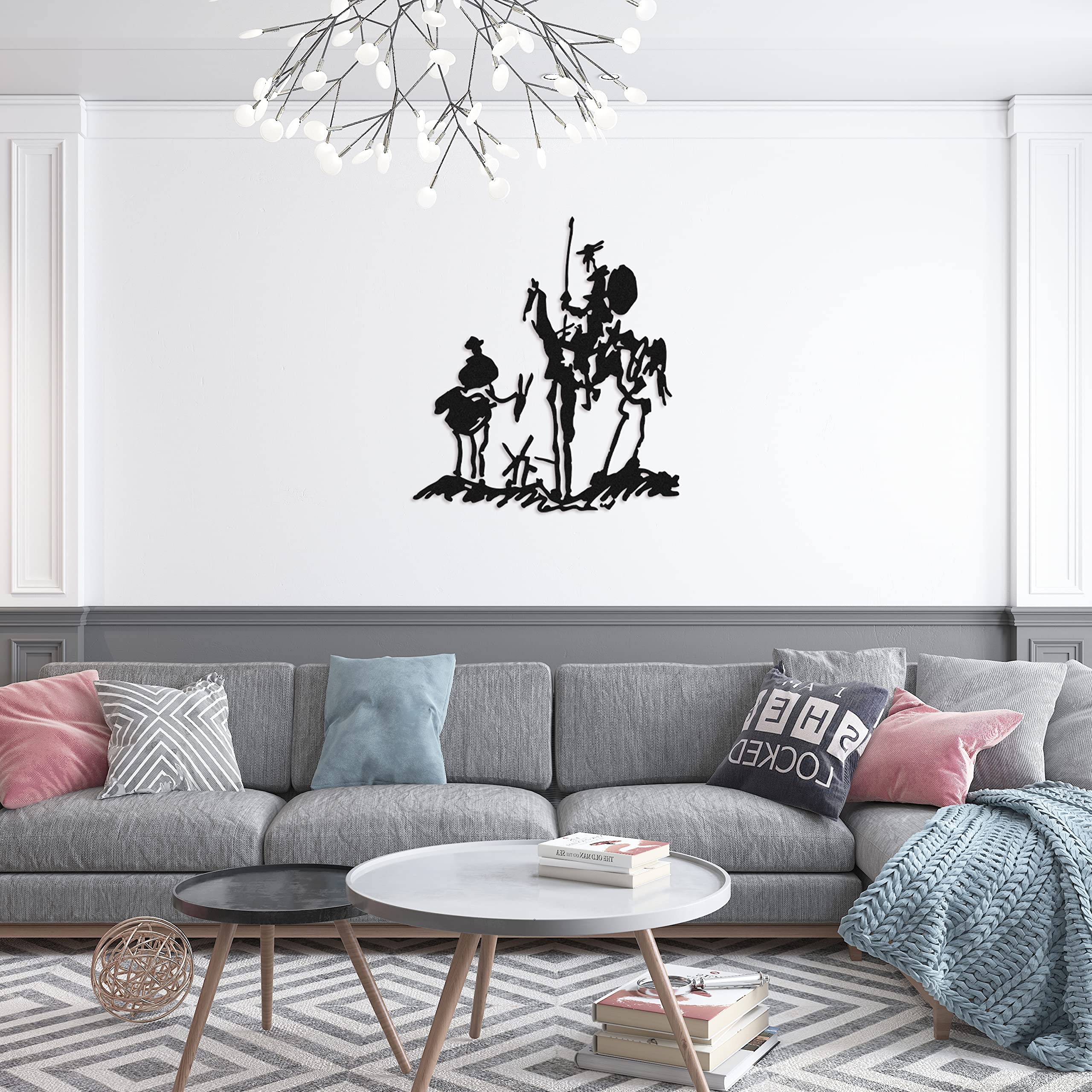 Don Quixote Metal Wall Art Decor - 35x31 Inch Black Spanish Knight Sculpture for Home & Office - Indoor/Outdoor Wall Hanging for Living Room, Bedroom, Patio - Unique Housewarming Gift Idea