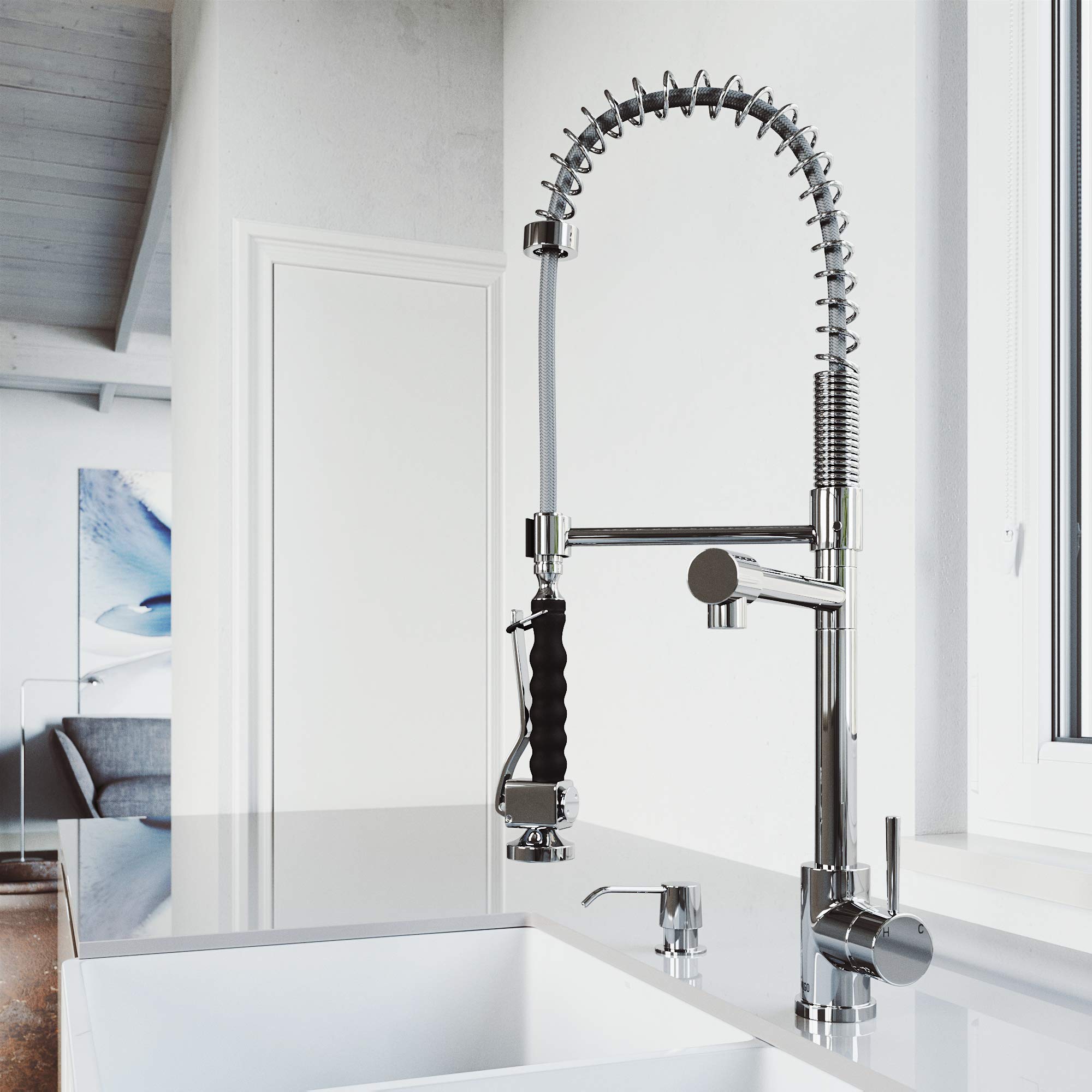 Vigo VG02007CHK2 Stainless Steel Kitchen Faucet with Pull-Down Sprayer - Modern High Arc Design for Sink, Perfect for Cooking, Washing Dishes & Food Prep