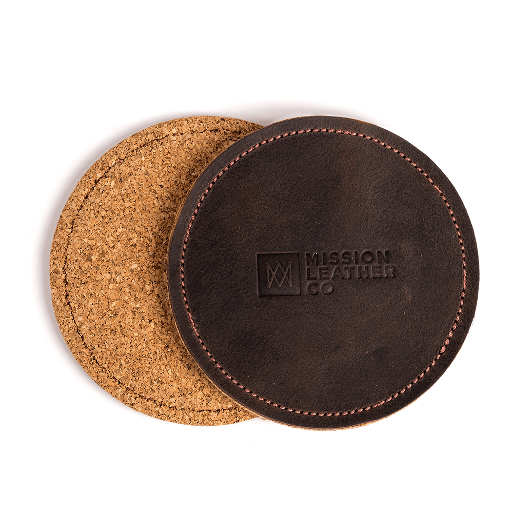 Premium Leather Coaster Set - 6 Pack Round Drink Coasters for Home & Bar - Waterproof & Heat Resistant for Coffee, Wine & Beer - Elegant Home Decor & Housewarming Gift