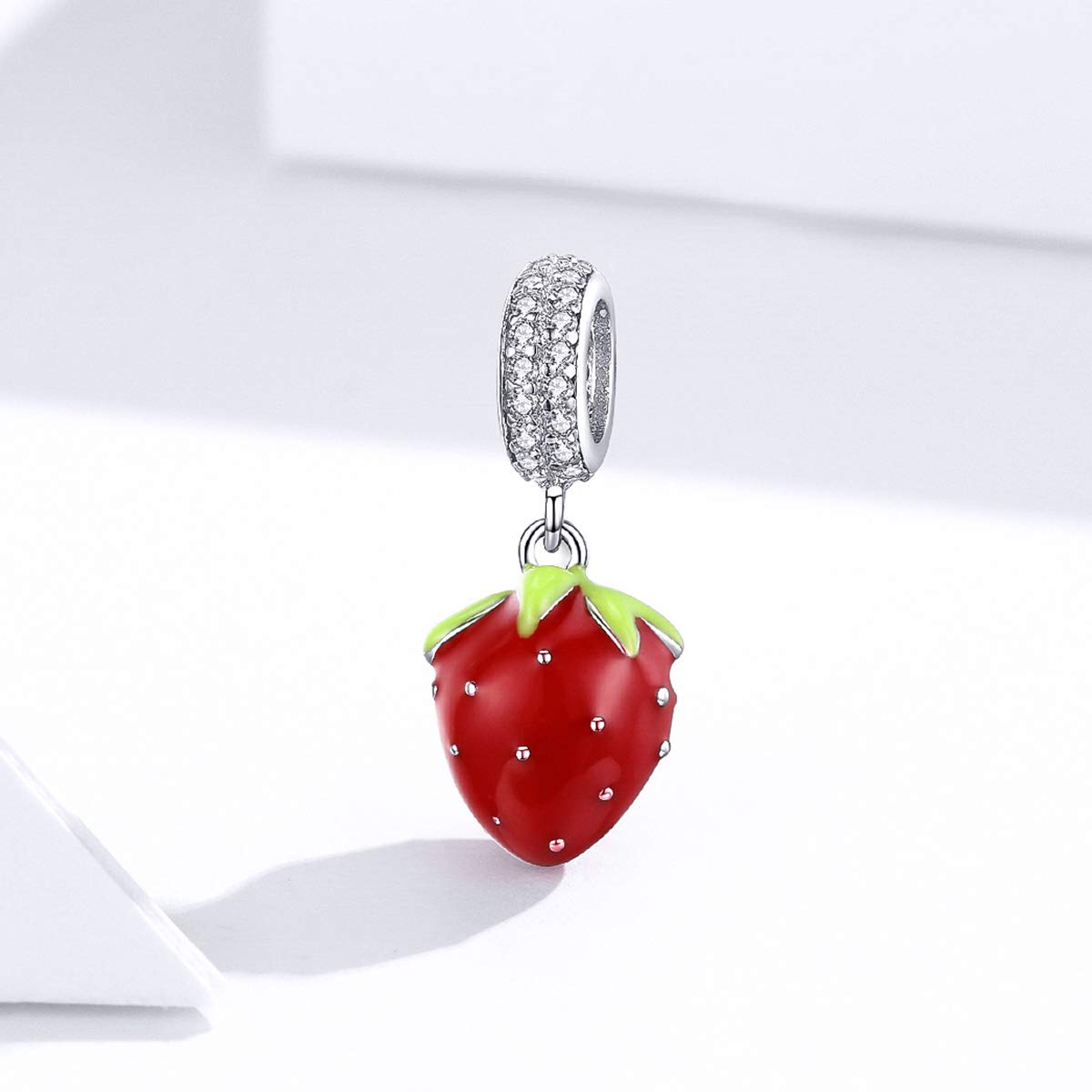 925 Sterling Silver Strawberry Charm Bracelet for Women - Red Enamel & Crystal Beaded Fashion Jewelry, Perfect for Daily Wear, Parties & Gift Giving