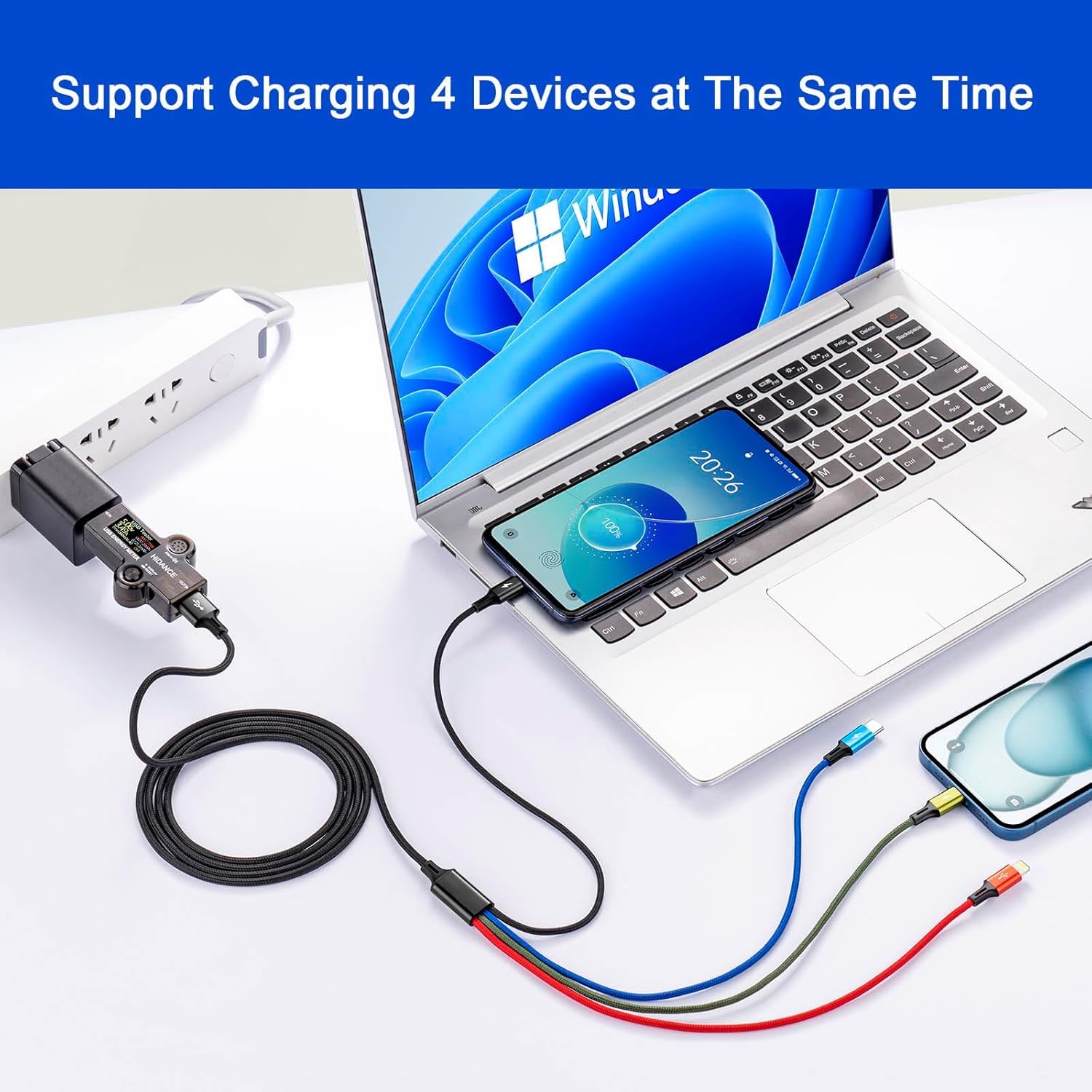 4-in-1 Fast Charging Cable [3.5A 6ft] Nylon Braided Multi-Port USB Charger - Compatible with iPhone 15/14/13/12/11, Samsung Galaxy, Huawei, LG, PS4/PS5 - Perfect for Home, Office & Travel Charging Needs