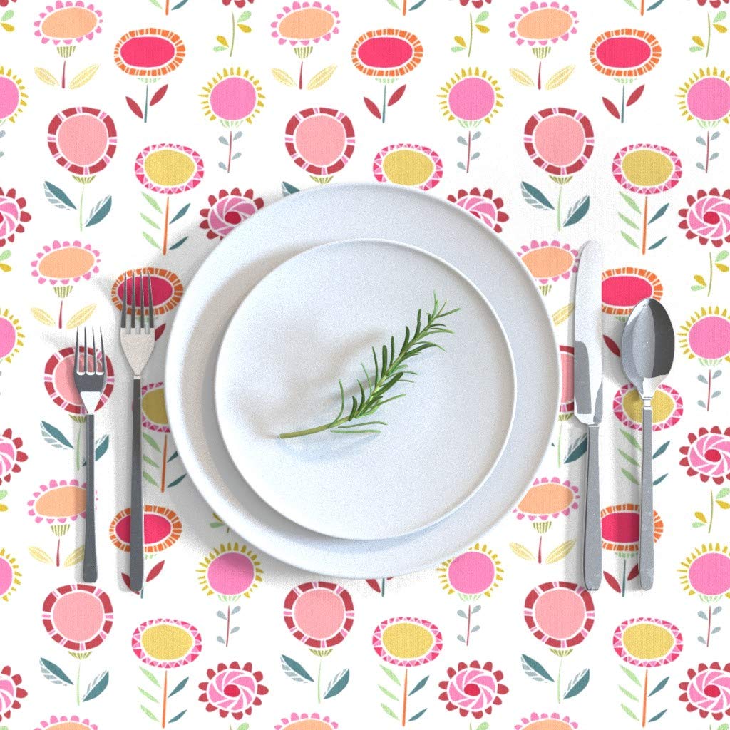 Pink Floral Cotton Sateen Tablecloth 90