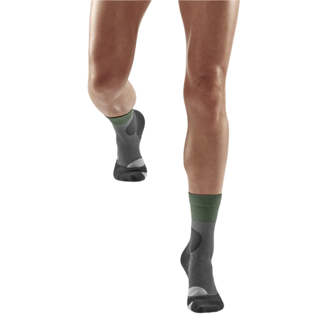 CEP Women's Hiking Merino Wool Mid-Cut Socks - Breathable & Moisture-Wicking for Outdoor Adventures (Green/Grey) - Perfect for Hiking, Camping & Winter Sports