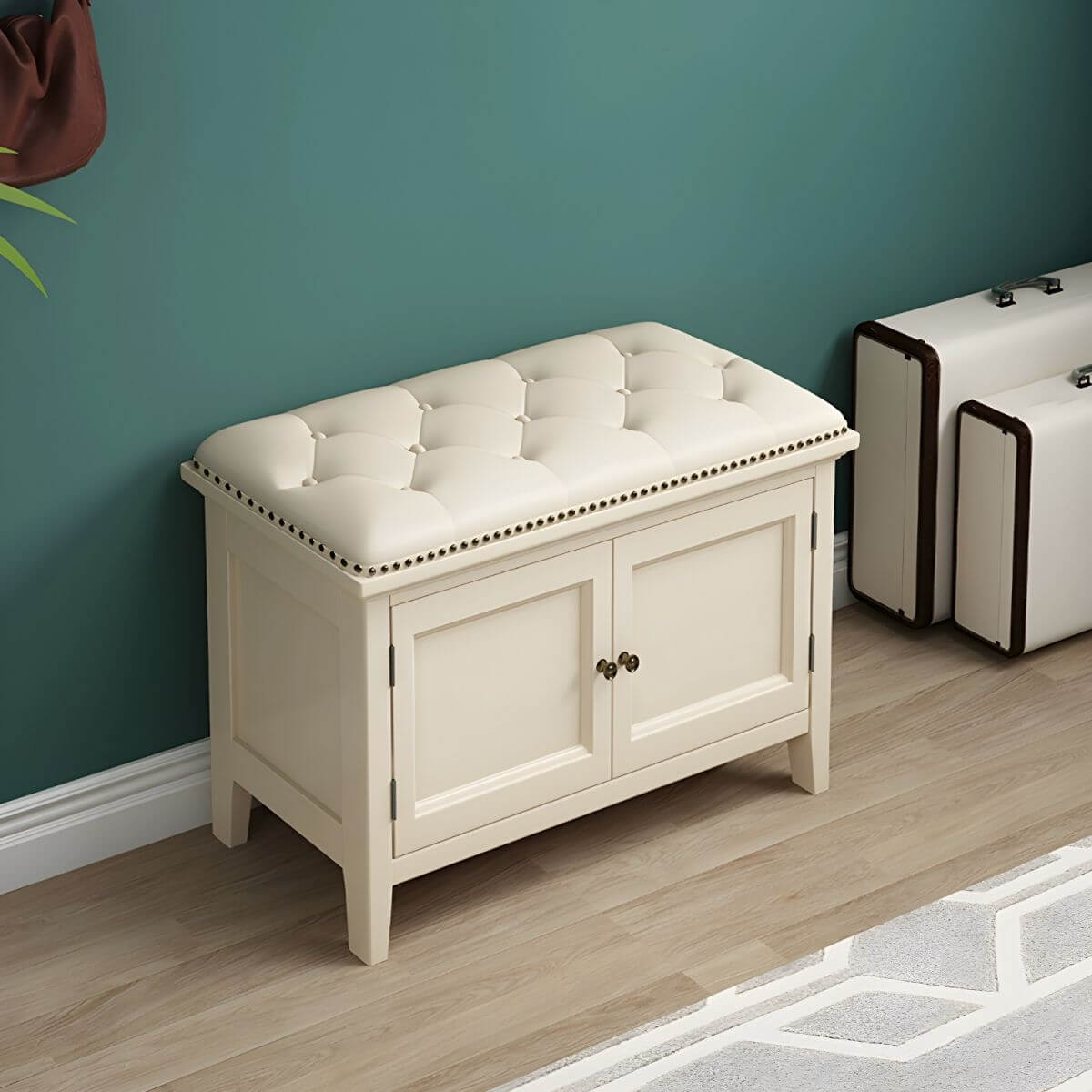 Modern Faux Leather Rectangle Ottoman with Nailhead Trim & Storage Compartment - Perfect for Living Room, Bedroom & Home Decor