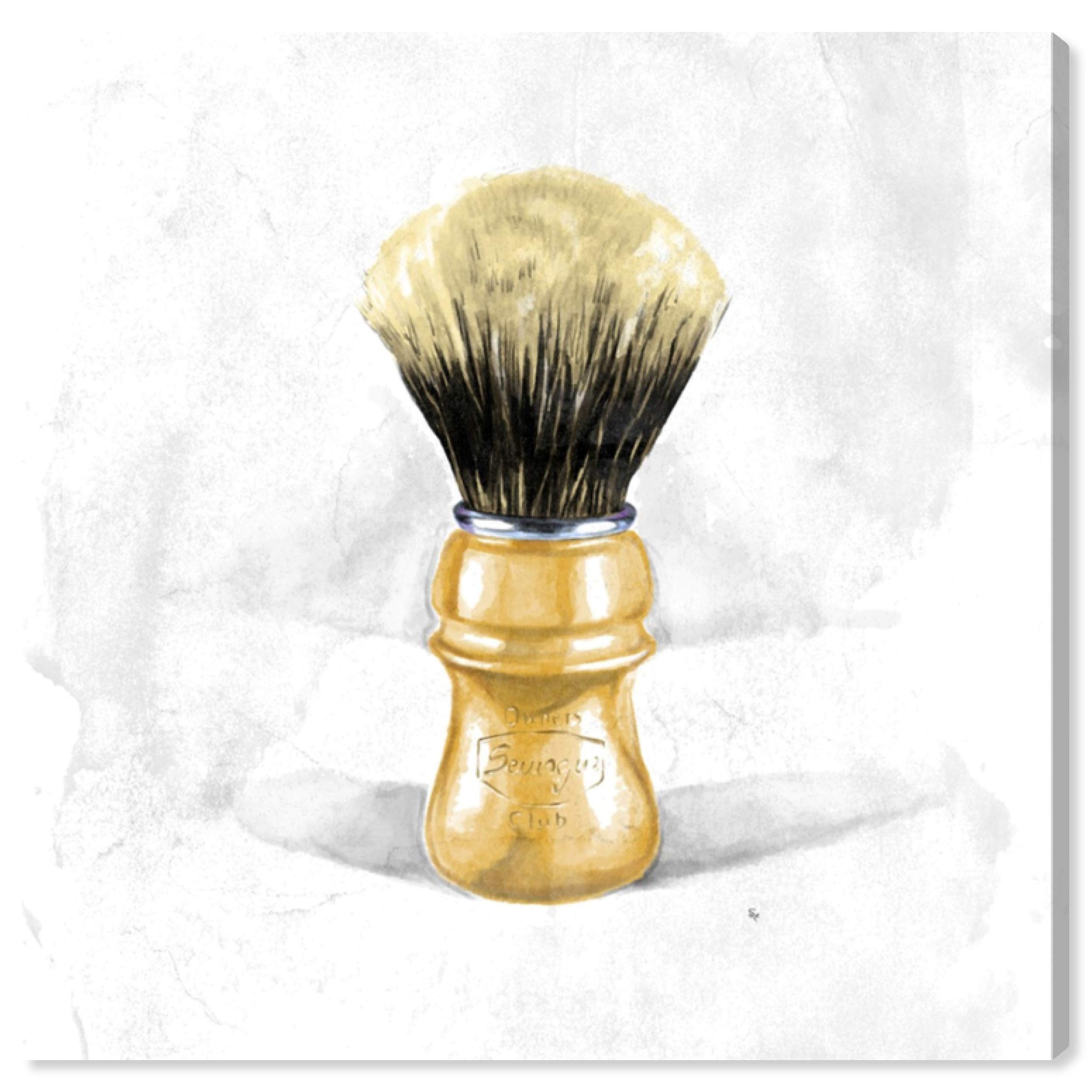 Oliver Gal Artist Co. 'Shave Brush' Bathroom Wall Art Canvas Print - 24x24 Inch Brown & White Home Decor for Modern Bathrooms, Powder Rooms & Spa Retreats