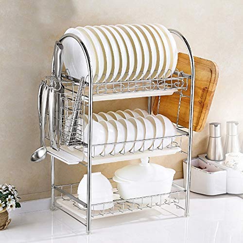 3-Tier Kitchen Dish Drain Rack & Cutlery Organizer - 57.5x29.3x66cm Tableware Storage Box for Forks, Spoons, Utensils - Perfect for Countertop Drying & Organizing in Small Kitchens, Restaurants, and Dorm Rooms