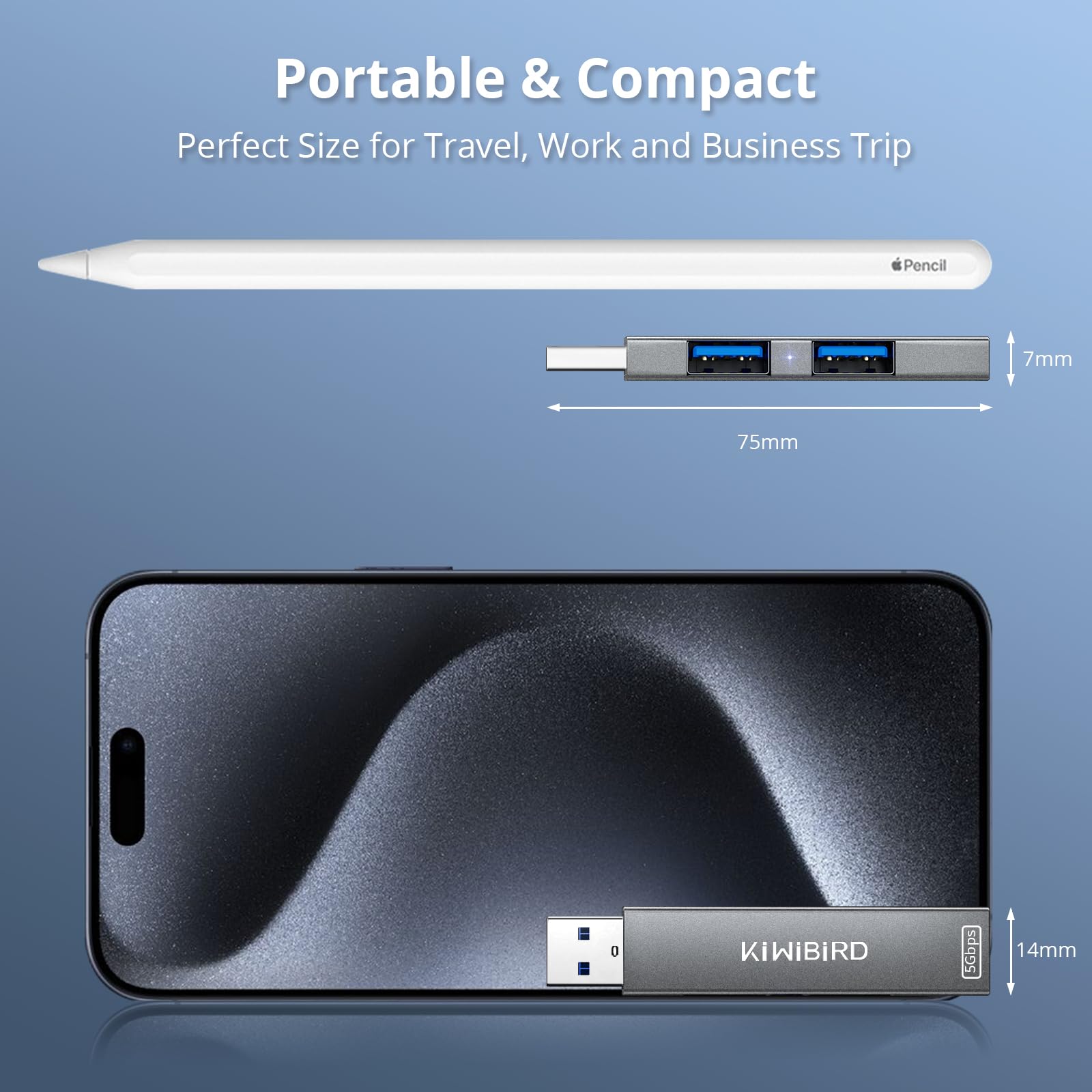 KiWiBiRD 4-Port USB Hub - Ultra Slim USB 3.0 & 2.0 Splitter Adapter for Laptop, MacBook, PC - Compatible with Flash Drive, Printer, Keyboard, Mouse, Headset & Gamepad - Perfect for Home Office, Gaming & Workspace Setup