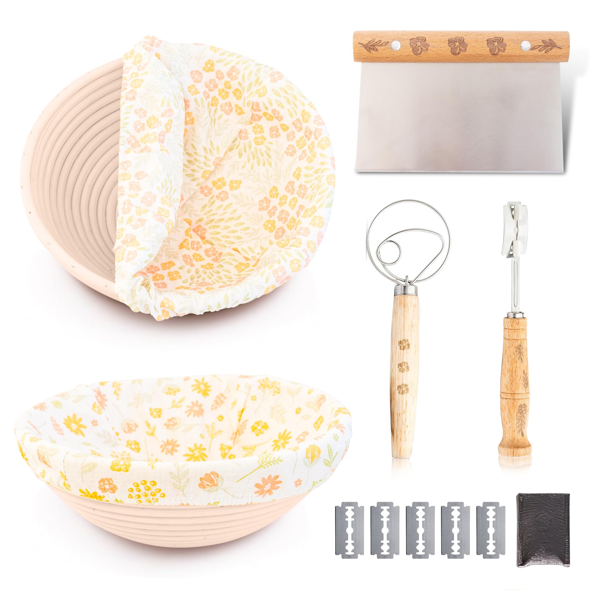 Premium Oval Banneton Bread Proofing Basket Set of 2 (9 Inch) - Natural Rattan Sourdough Proofing Kit for Artisan Bread Baking | Perfect for Homemade Sourdough, Baguettes & Rustic Loaves | Ideal for Bakers & Bread Making Enthusiasts