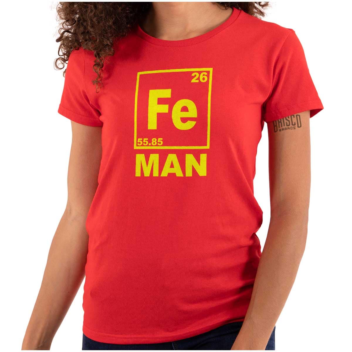 Fe Iron Science Elements Superhero Graphic Tee for Women & Juniors - Perfect for Science Lovers, Chemistry Enthusiasts & Superhero Fans