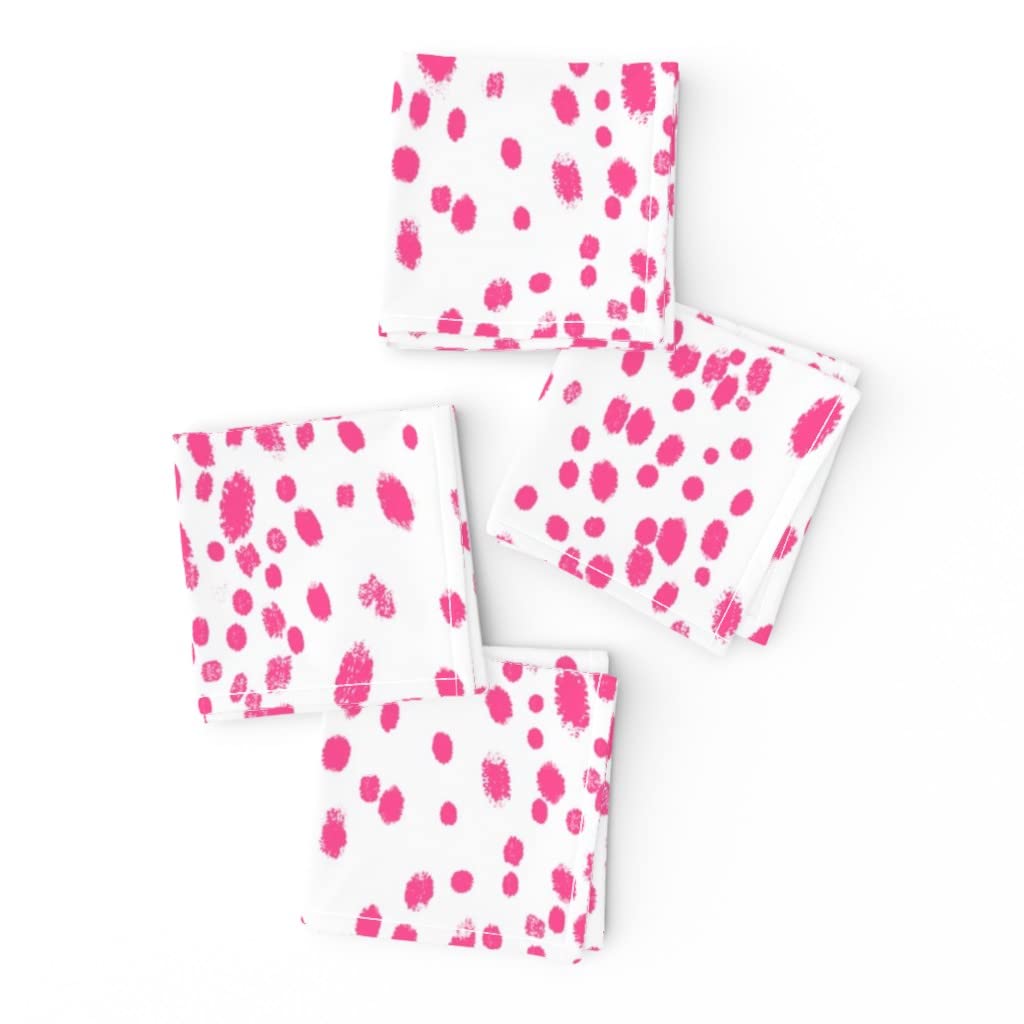 Spoonflower Linen Cotton Canvas Cocktail Napkins Set of 4 - Pink Hot Abstract Animal Print Polka Dots Modern Cloth Napkins for Girls Nursery, Party, Wedding & Home Decor