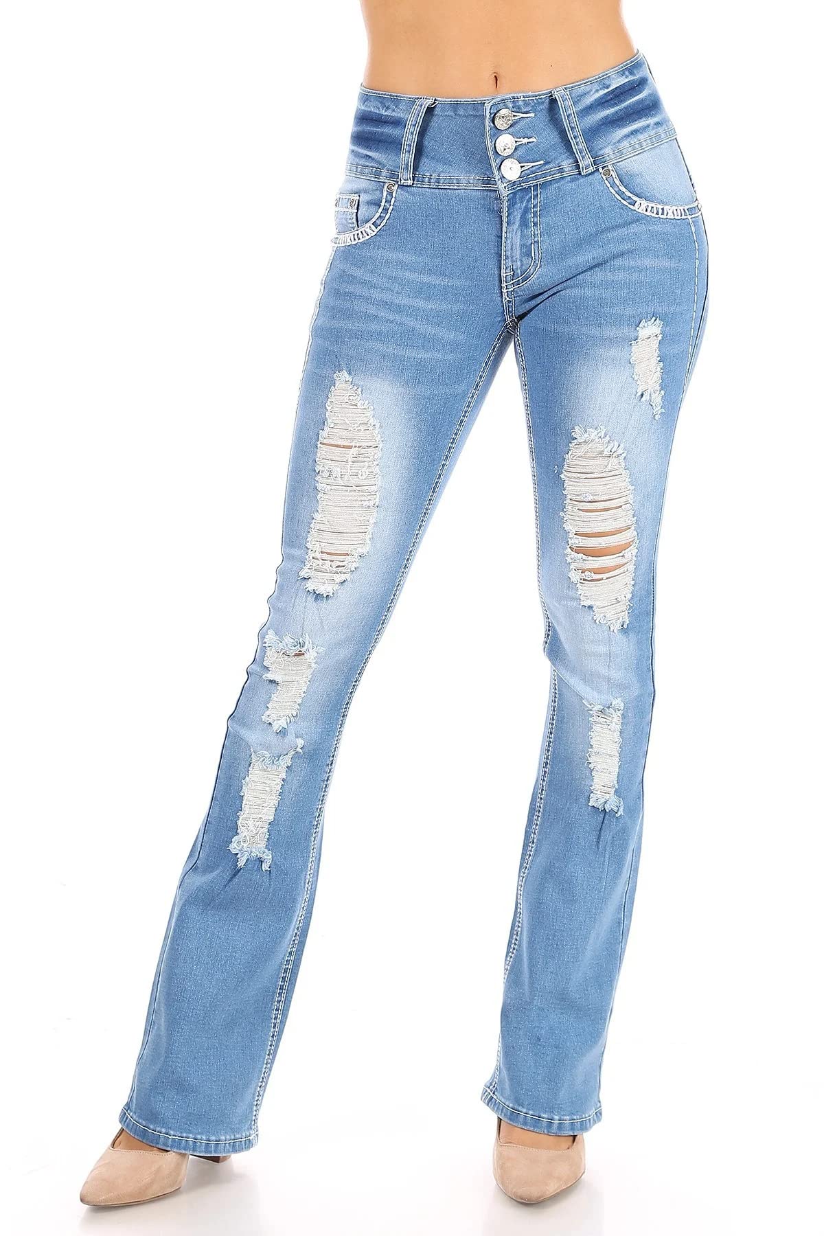 Sexy Flare Bootleg Ripped Women's Jeans - Premium Stretch Denim Pants for Casual Wear & Night Out