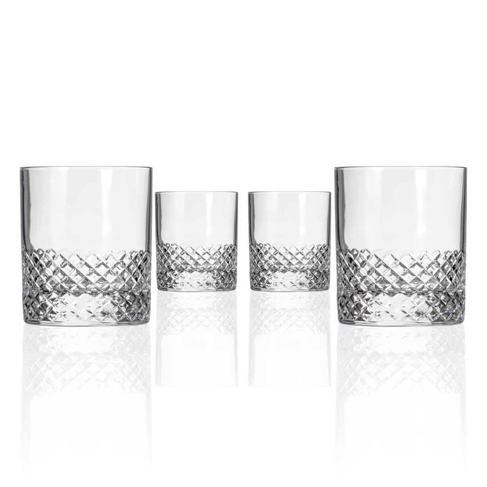 Premium 11oz Diamond Cut Whiskey Glasses Set of 4 - Heavy Base Crystal Clear Drinking Glasses for Bourbon, Scotch & Cocktails - Perfect for Home Bar, Gifts & Entertaining