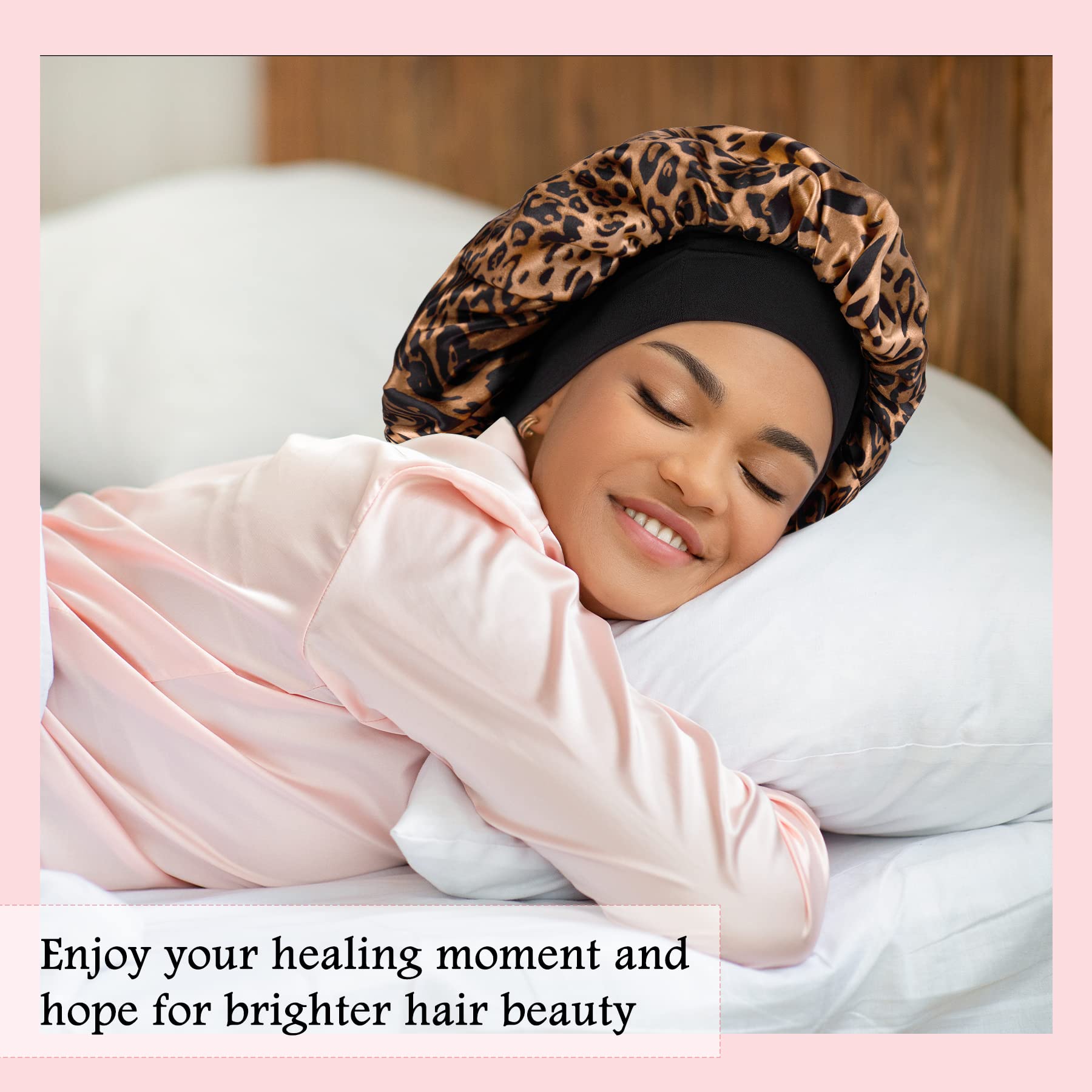 Silk Sleep Bonnet for Women - 4 Pack Satin Hair Bonnet for Natural Hair Protection - Soft & Breathable Night Cap for Curly, Afro, Braided Hair - Perfect for Sleeping, Travel & Home Hair Care