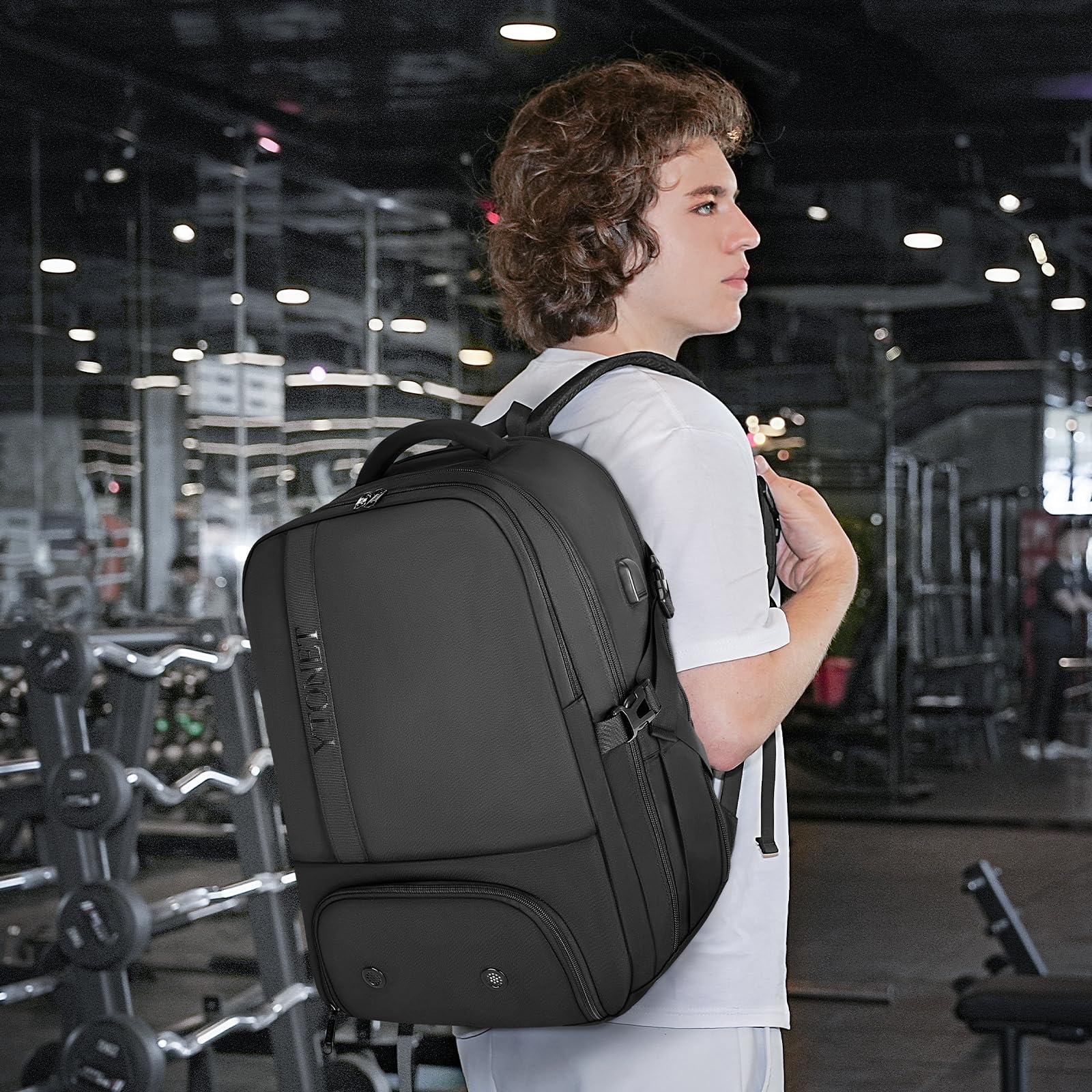 Ytonet Large Gym Backpack for Men & Women - 17.3 Inch Laptop Travel Backpack, TSA Approved Carry On Bag for Workout, Sports, Business Travel & Daily Commute - Durable Black Sports Backpack for Gym, Office & Airplane Use