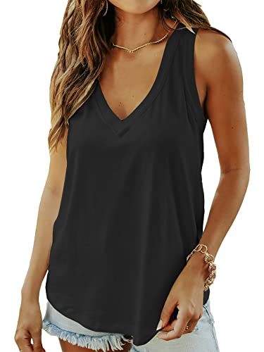 Artfish Women's Casual Sleeveless V-Neck Cotton Tank Top - Breathable Summer Loose Fit Blouse for Beach, Travel & Everyday Wear