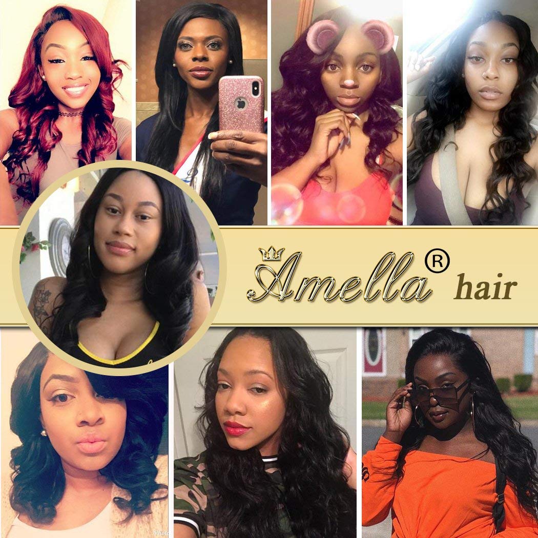 Amella Hair 8A Brazilian Body Wave Hair Bundles with 4x4 Closure - 100% Unprocessed Virgin Remy Hair (18 20 22 Inches + 16 Free Part) - Perfect for Weaving, Extensions & Natural Hairstyles