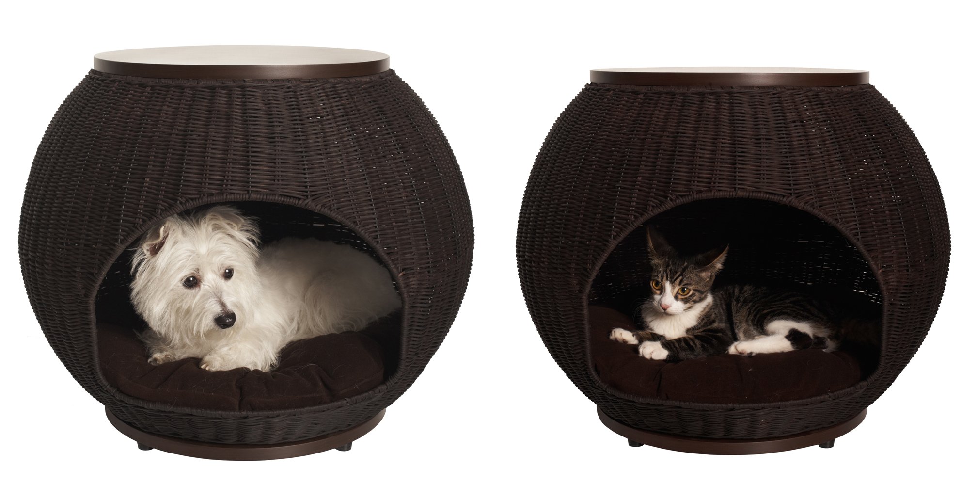 Premium Igloo Deluxe Pet Bed - Waterproof Faux Rattan Dog & Cat Bed with Soft Cushion | Durable Polyester Material for Indoor/Outdoor Use - Perfect for Living Room, Patio or Kennel