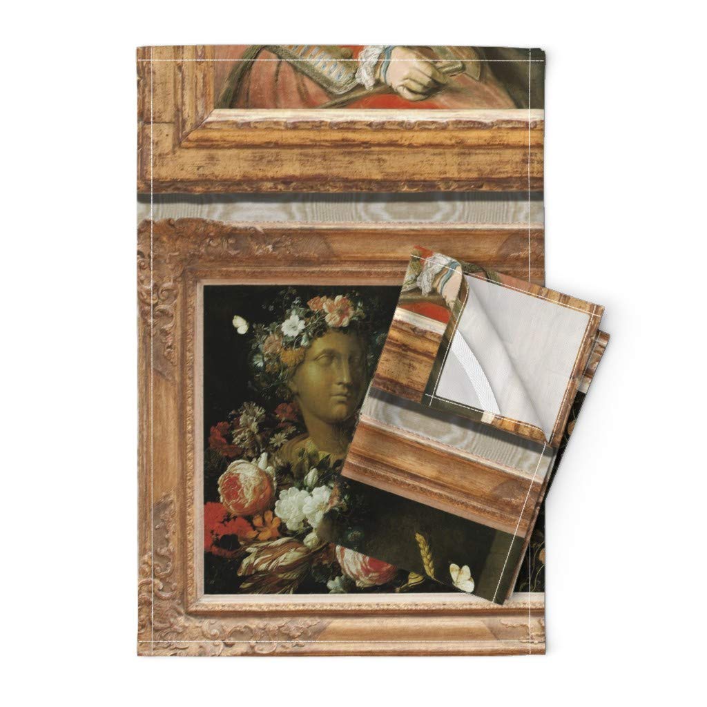 Premium Spoonflower Printed Tea Towel - Linen Cotton Canvas with Rococo Baroque Frames Design | Decorative Kitchen Towel for Drying Dishes, Gift Wrapping & Vintage Home Decor