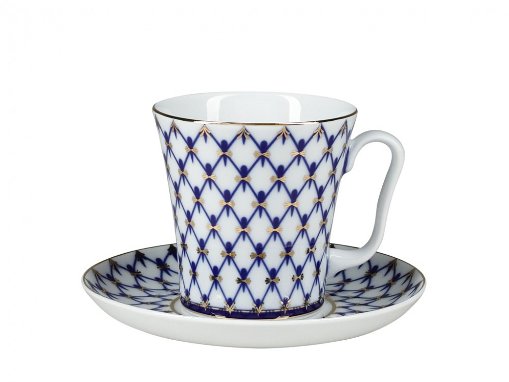 Premium Lomonosov Porcelain Coffee Mug Set - Cobalt Net Design - 12.7 fl.oz Capacity - Leningradskii-2 Collection - Elegant Tea & Coffee Cups for Home, Office, and Gift Giving