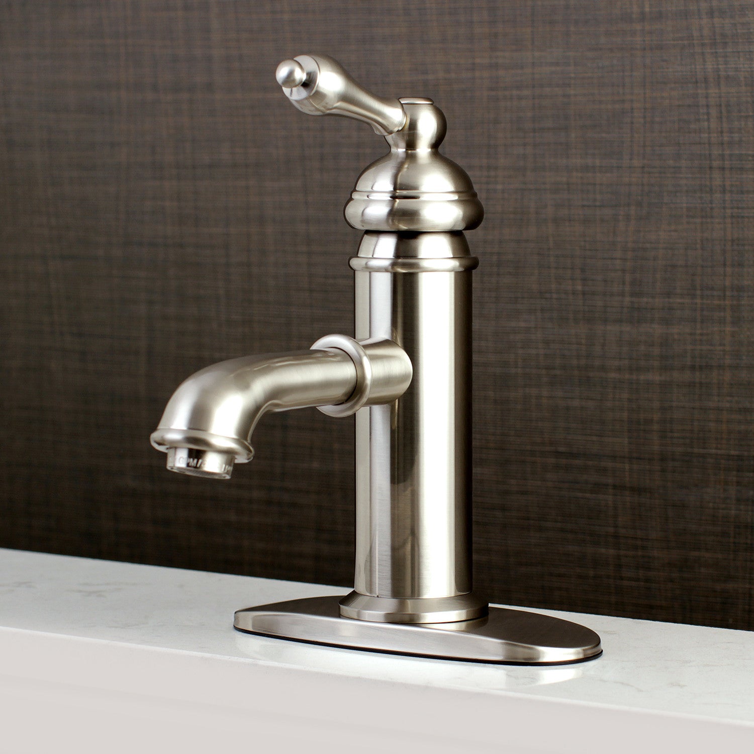 American Classic KS7418ACL Single Handle 1-Hole Bathroom Sink Faucet with Deck Plate & Brass Pop-Up Drain - Brushed Nickel Finish for Modern Vanities and Powder Rooms