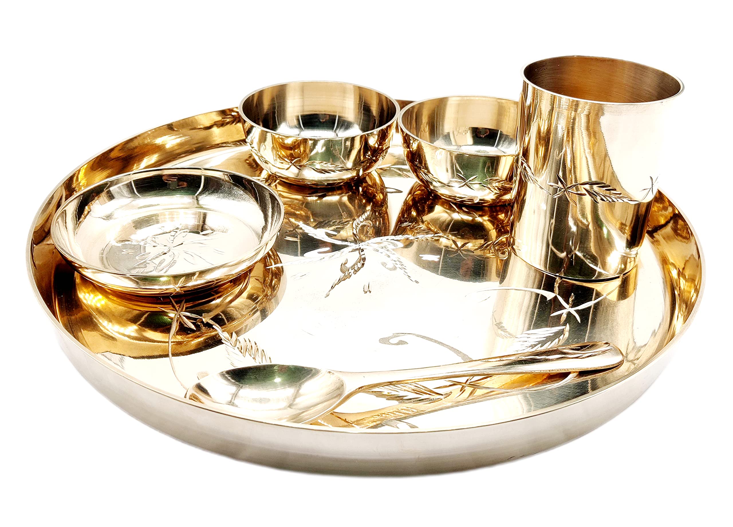Handmade Bronze Kansa 6-Piece Dinner Thali Set - Traditional Indian Tableware for Festive Meals & Special Occasions