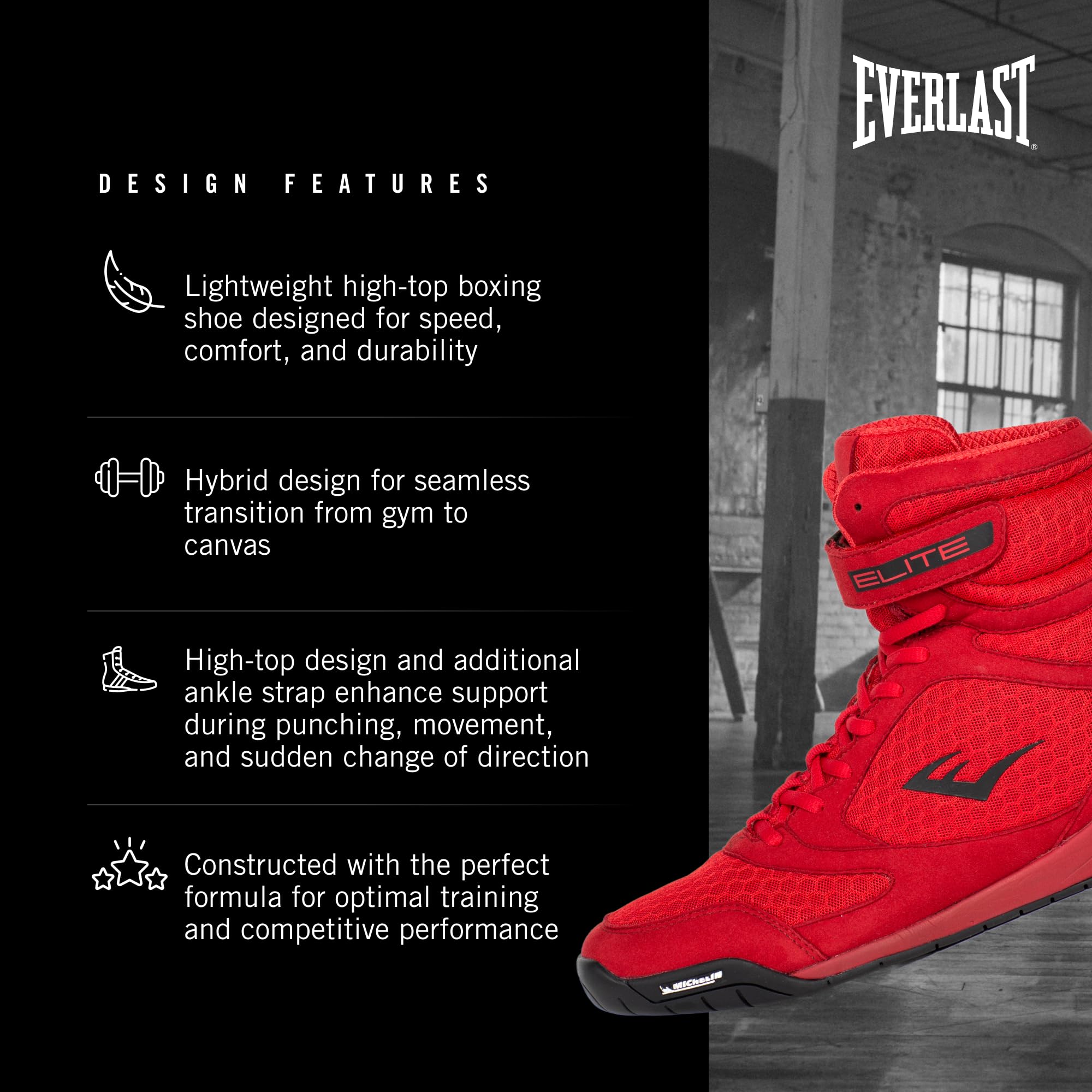 Everlast Elite Boxing Shoes - High-Performance Training Footwear for Boxing & MMA | Durable & Comfortable for Gym, Sparring & Competitions