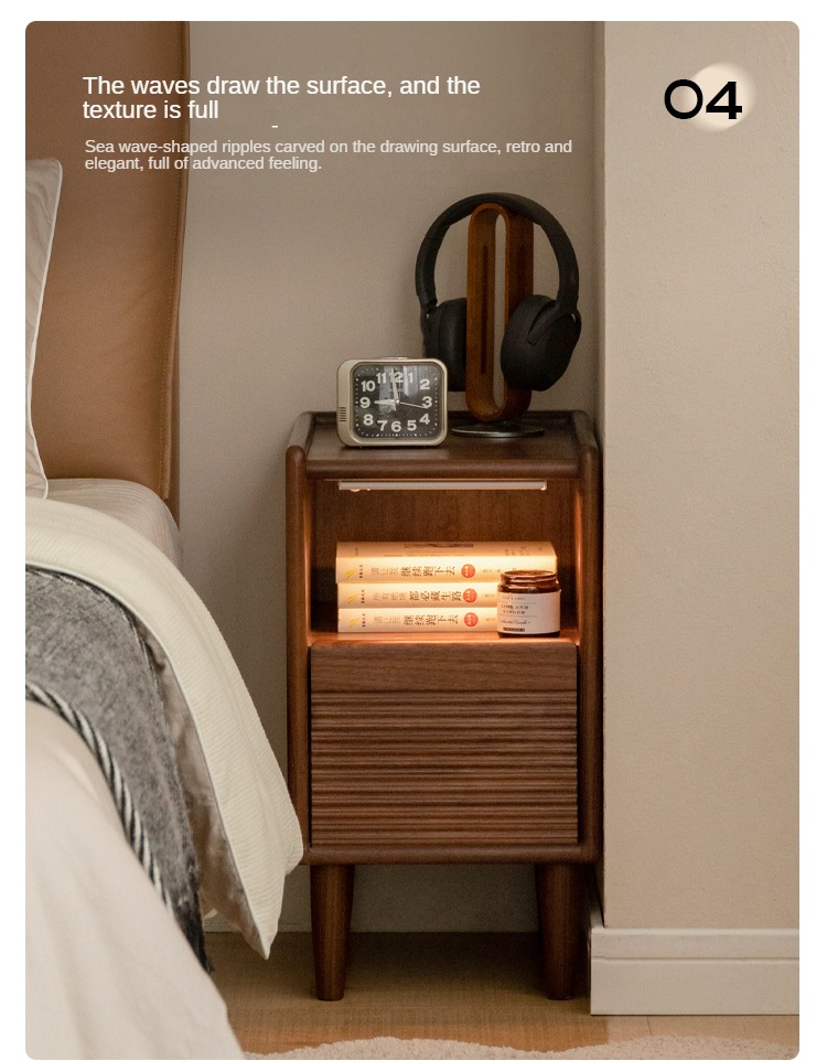 Solid Black Walnut Wood Nightstand with Narrow Design - Perfect for Small Bedrooms, Apartments & Modern Home Decor