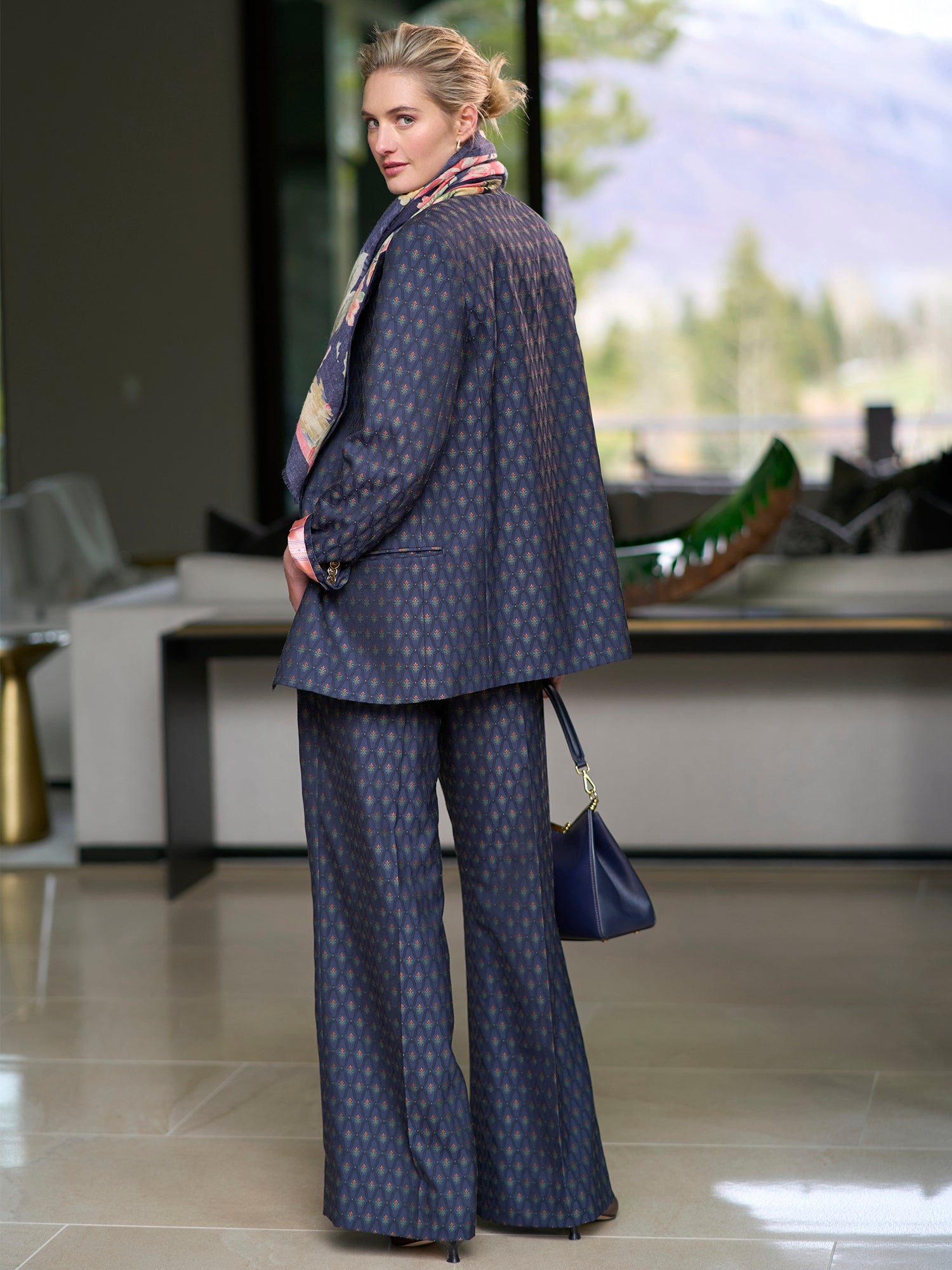 Remi Floral Jacquard Pants for Women - Elegant High Waist Palazzo Trousers for Casual Wear, Office & Special Occasions