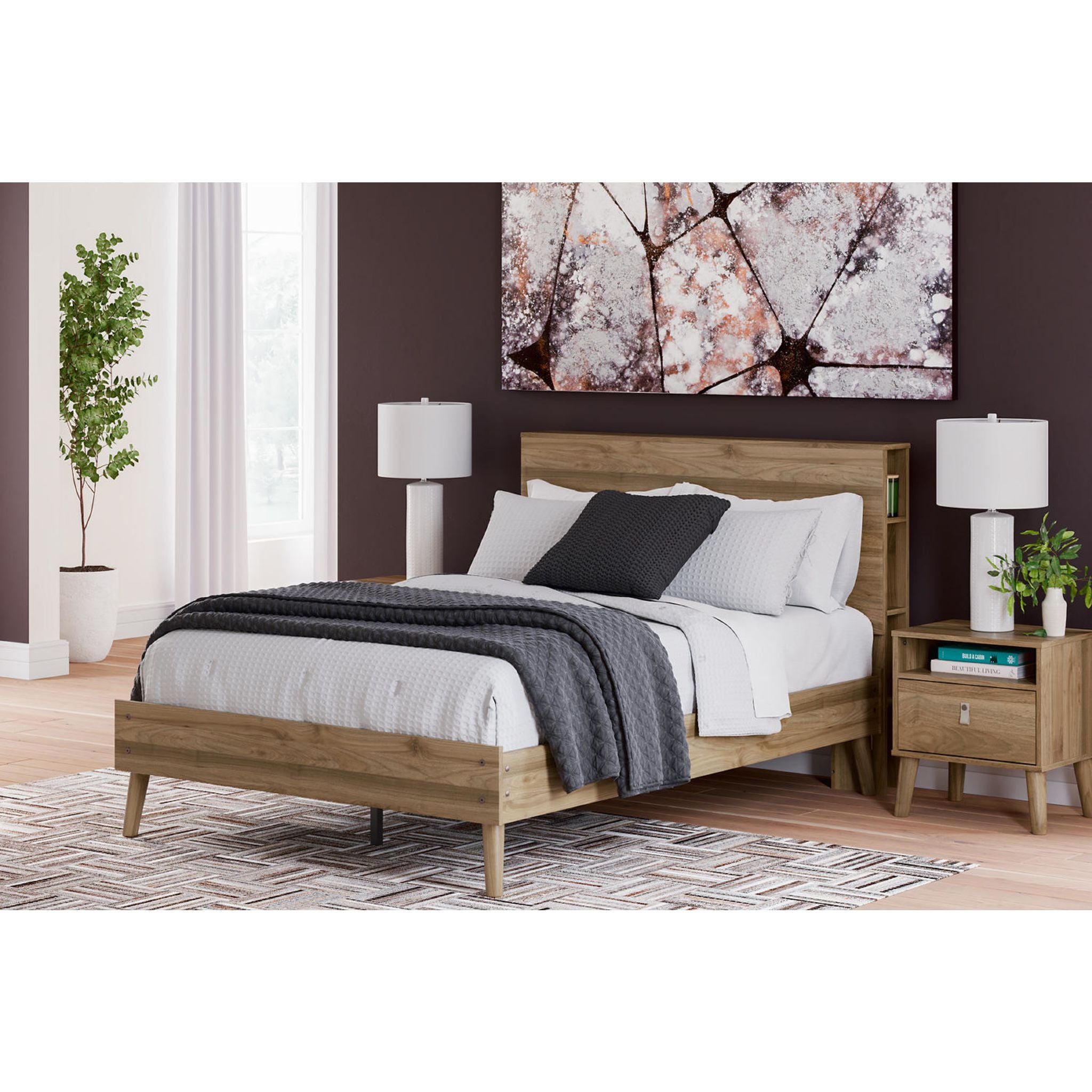 Aprilyn Full Bookcase Bed in Honey Finish - Stylish Storage Bed Frame for Small Spaces, Dorm Rooms & Guest Bedrooms
