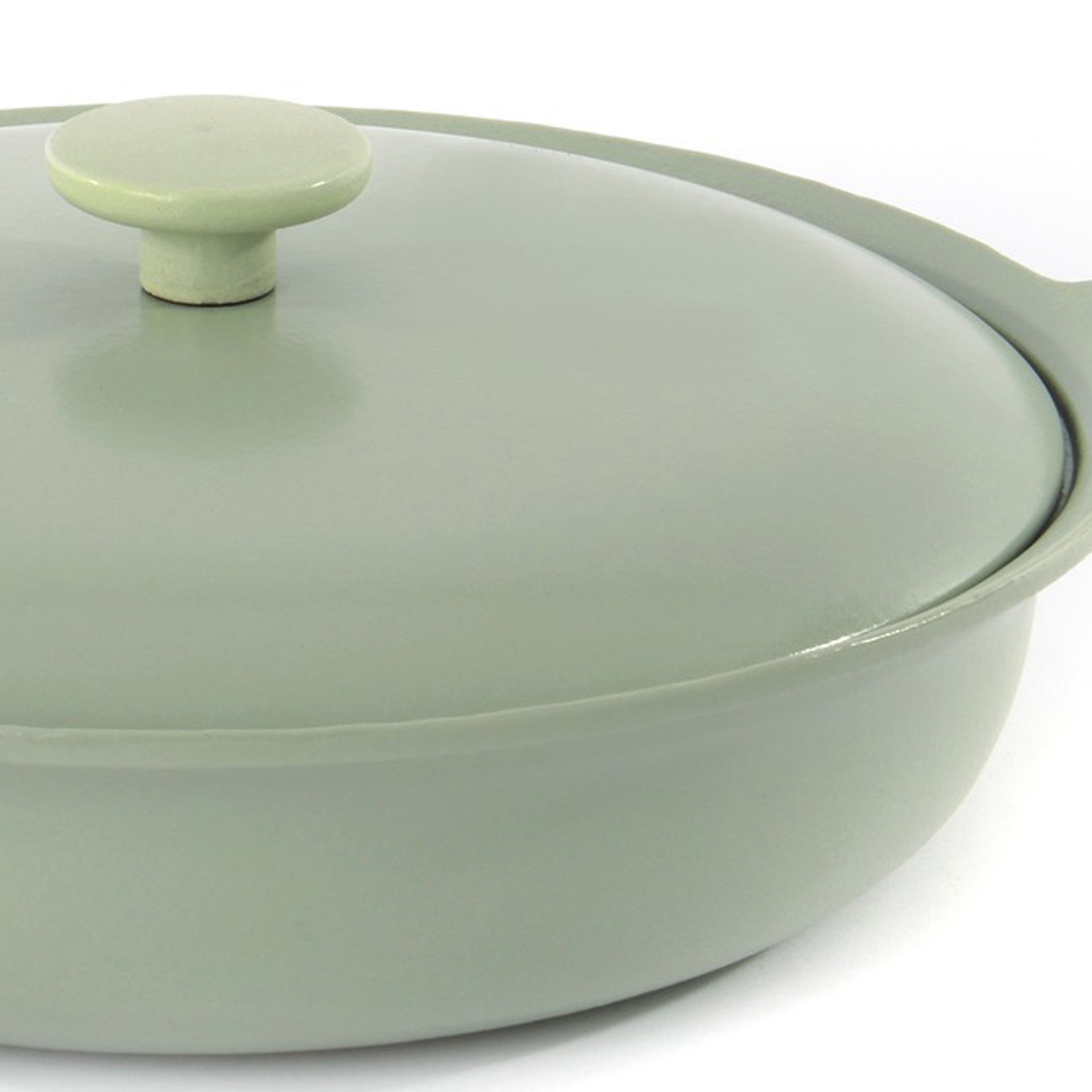 BergHOFF Ron 11 Inch Cast Iron Deep Skillet with Lid - 3.5 Quart Capacity, Green Enamel Coating - Perfect for Searing, Braising & Slow Cooking - Ideal for Stovetop, Oven & Campfire Use